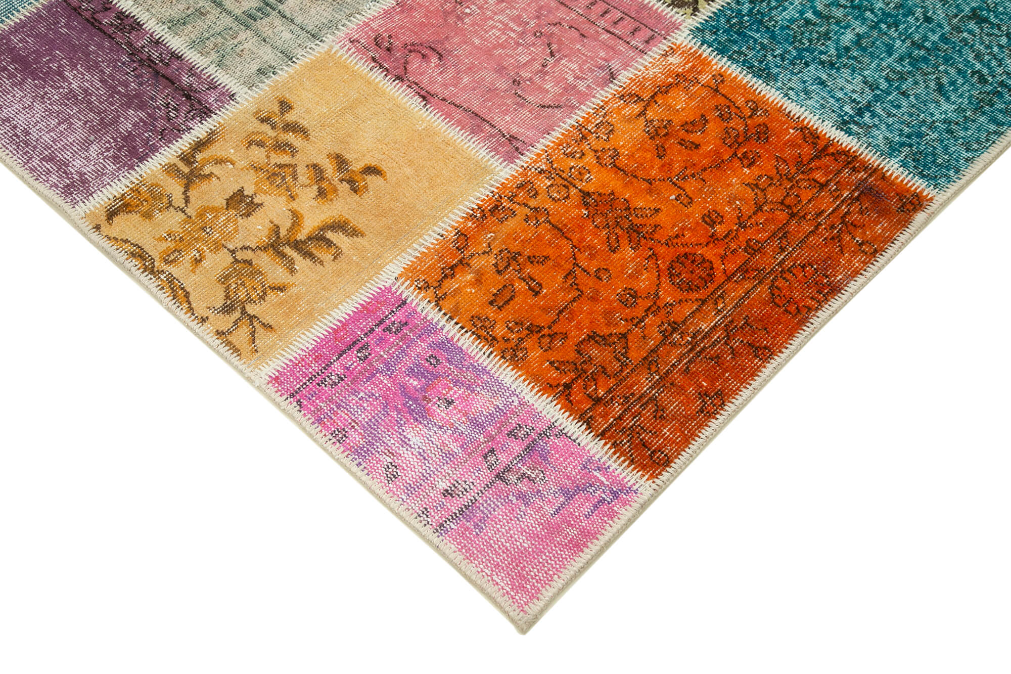 Handmade Area Rug - Blue Patchwork Wool Cotton Carpet 4'10''x6'8'' for Living Room