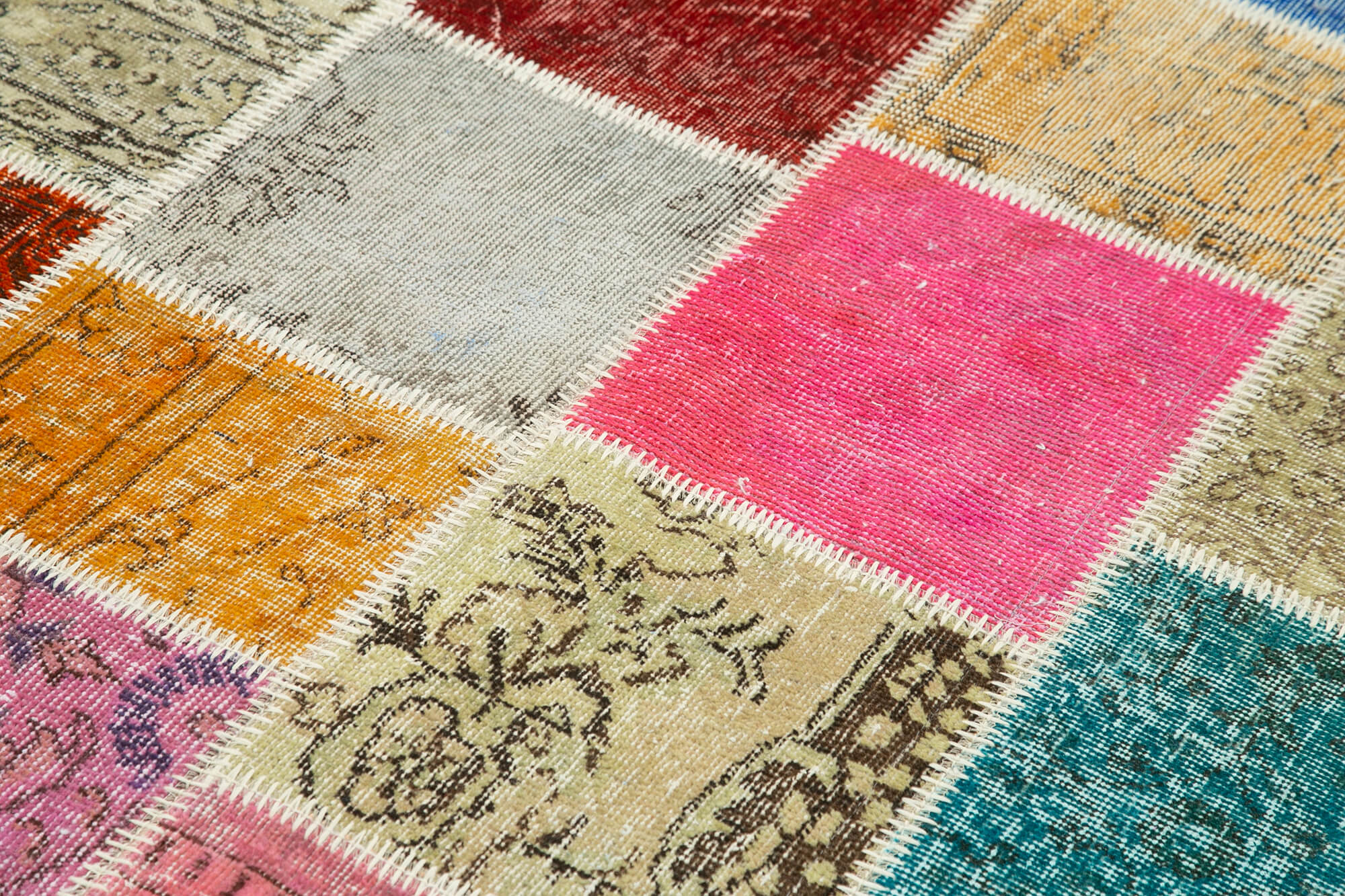Handmade Area Rug - Blue Patchwork Wool Cotton Carpet 4'10''x6'8'' for Living Room