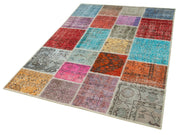Handmade Area Rug - Blue Patchwork Cotton Wool Carpet | Artisan Crafted Vintage Turkish Rug 4'8''x6'9''