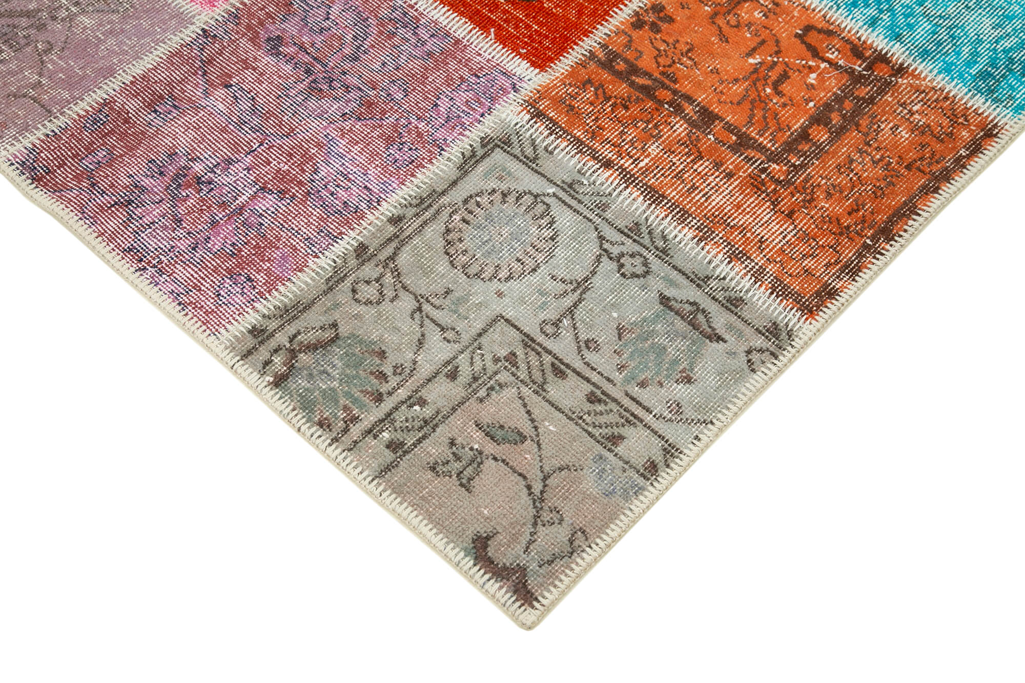Handmade Area Rug - Blue Patchwork Cotton Wool Carpet | Artisan Crafted Vintage Turkish Rug 4'8''x6'9''