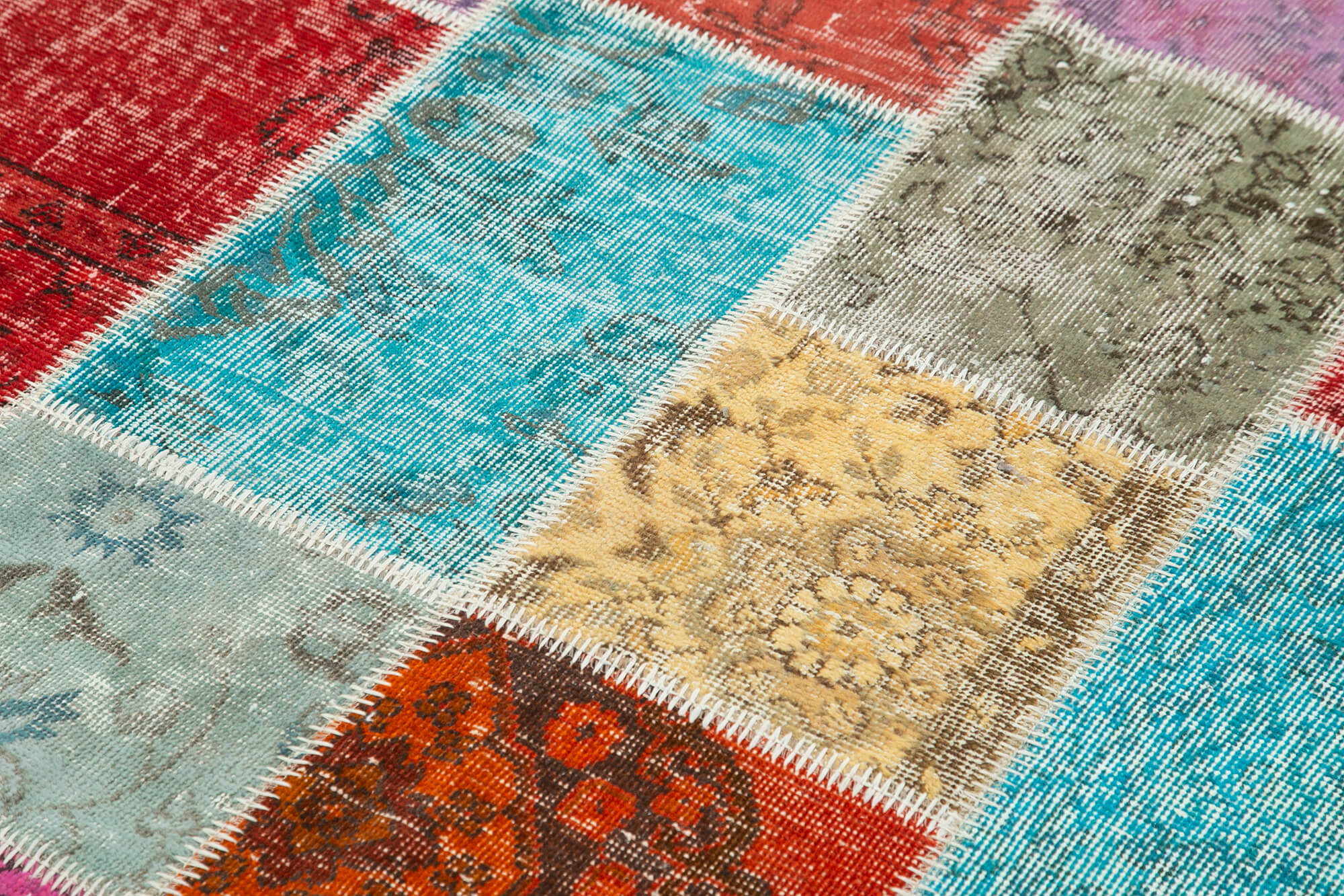 Handmade Area Rug - Blue Patchwork Cotton Wool Carpet | Artisan Crafted Vintage Turkish Rug 4'8''x6'9''