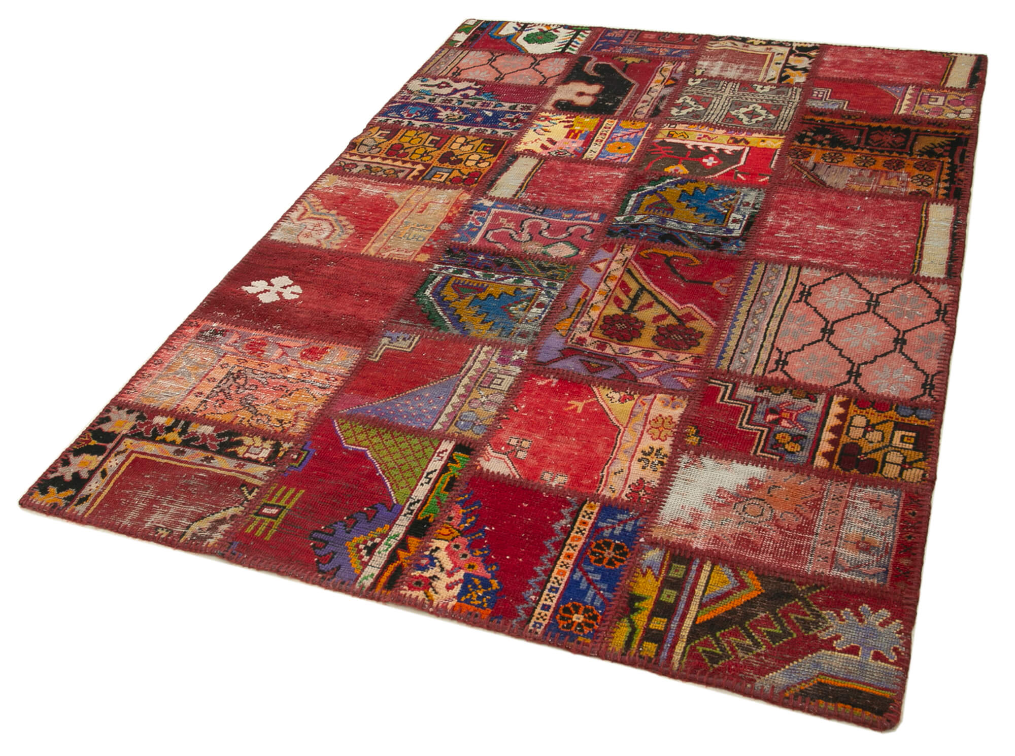 Handmade Patchwork Rug – Red Patchwork Carpet 4x6 Feet Cotton Wool Rug