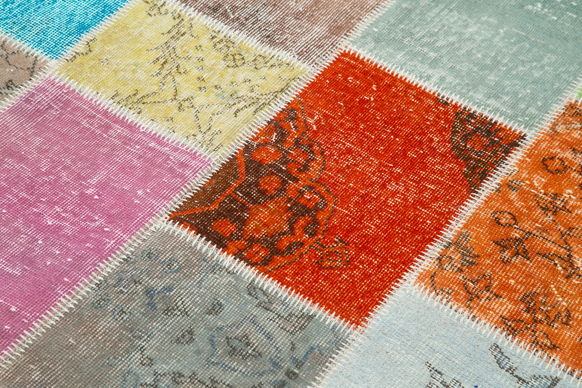 Handmade Area Rug – Blue Patchwork Vintage Cotton Wool Turkish Carpet 4'9"x6'8"