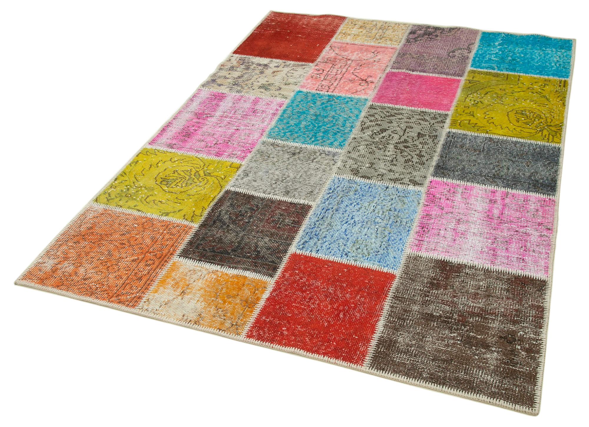 Handmade Area Rug – Blue Patchwork Carpet | Cotton Wool Durable Soft Floor Rug 4'9"x6'9"