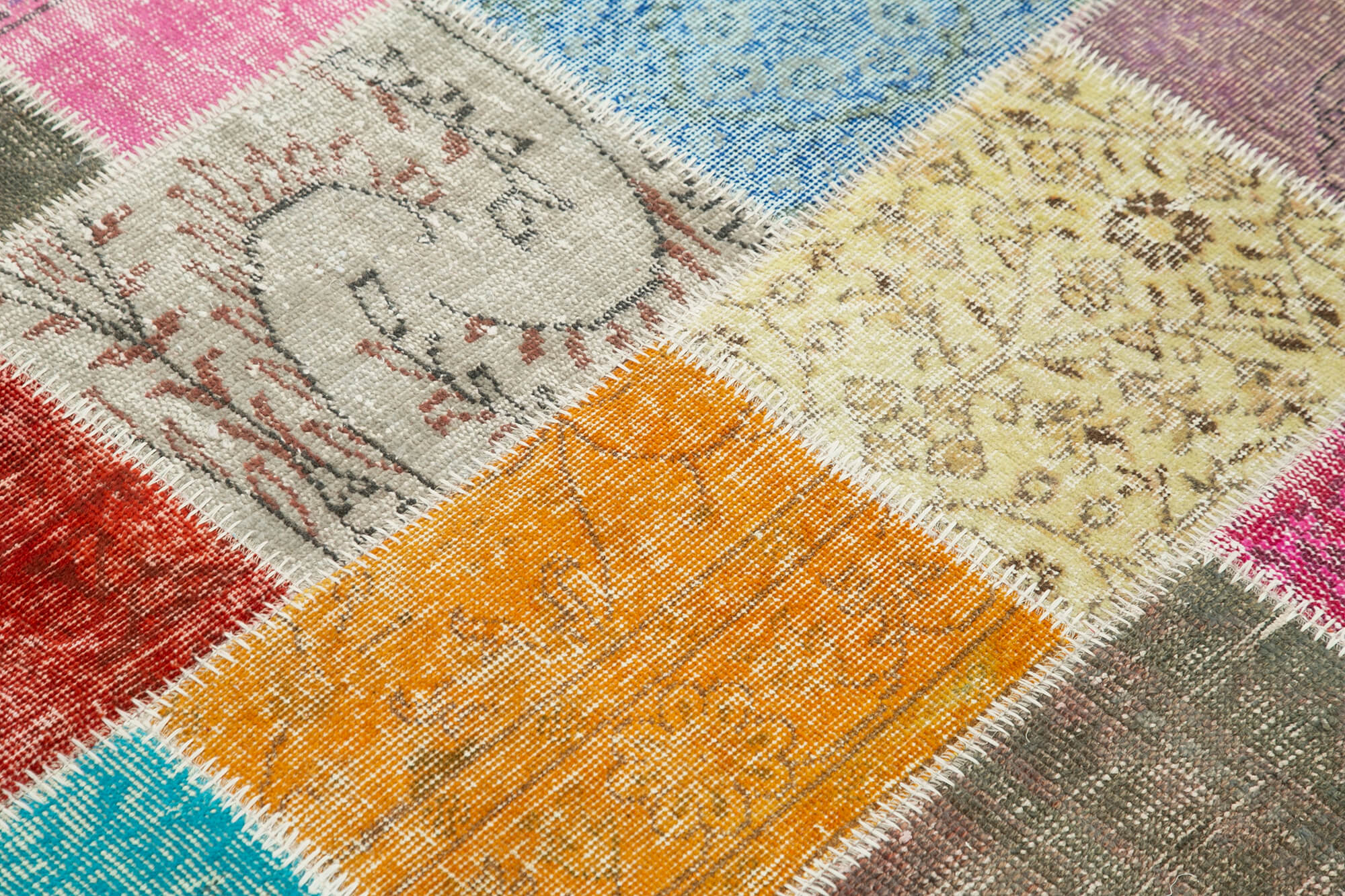 Kirk Yama Blue Patchwork Cotton Wool Handmade Area Rug 4'9'' x 6'7''