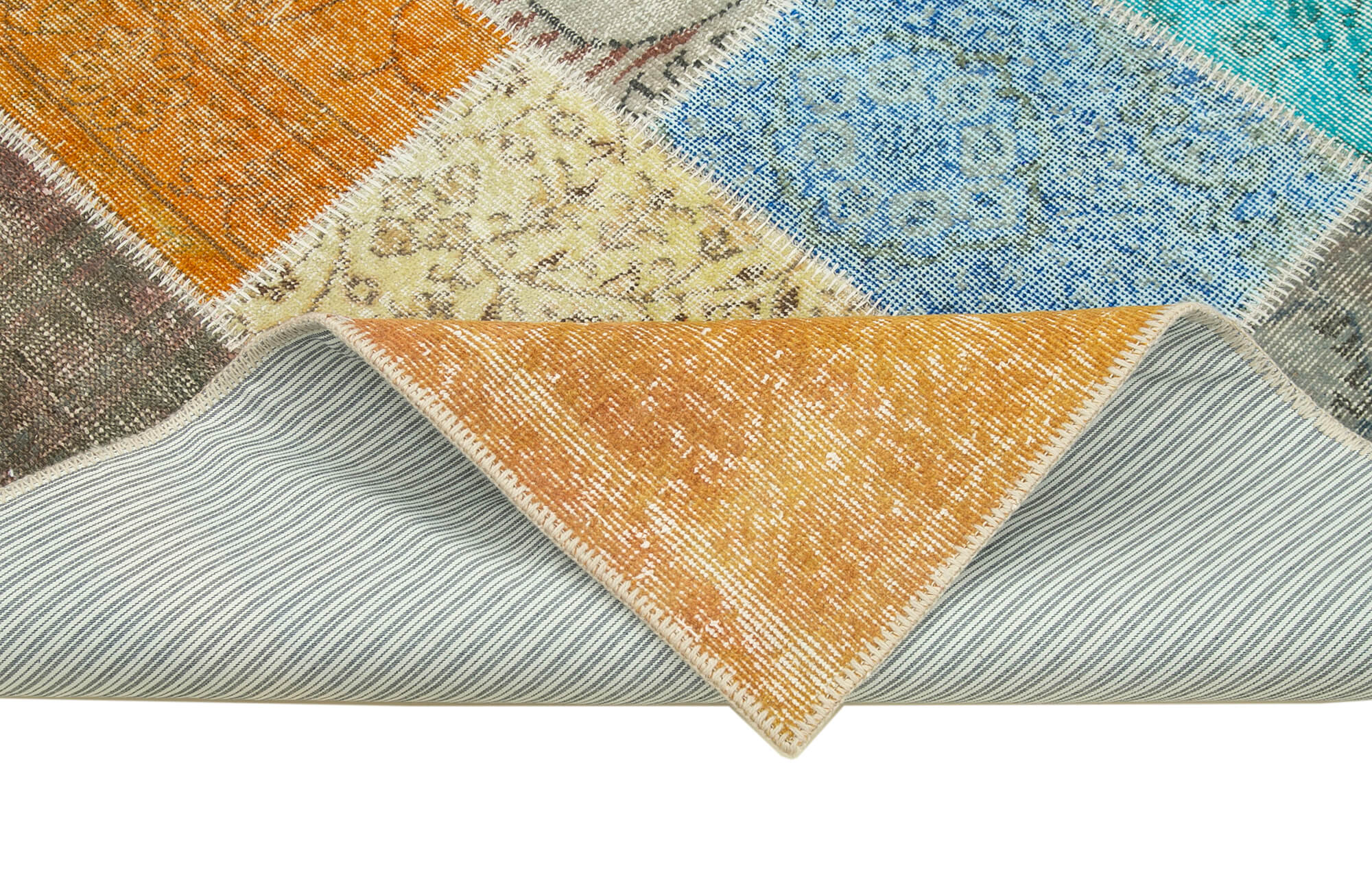 Kirk Yama Blue Patchwork Cotton Wool Handmade Area Rug 4'9'' x 6'7''