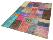 Handmade Patchwork Rug - Blue Patchwork Carpet Cotton Wool Vintage Area Rug 4'8"x6'8"