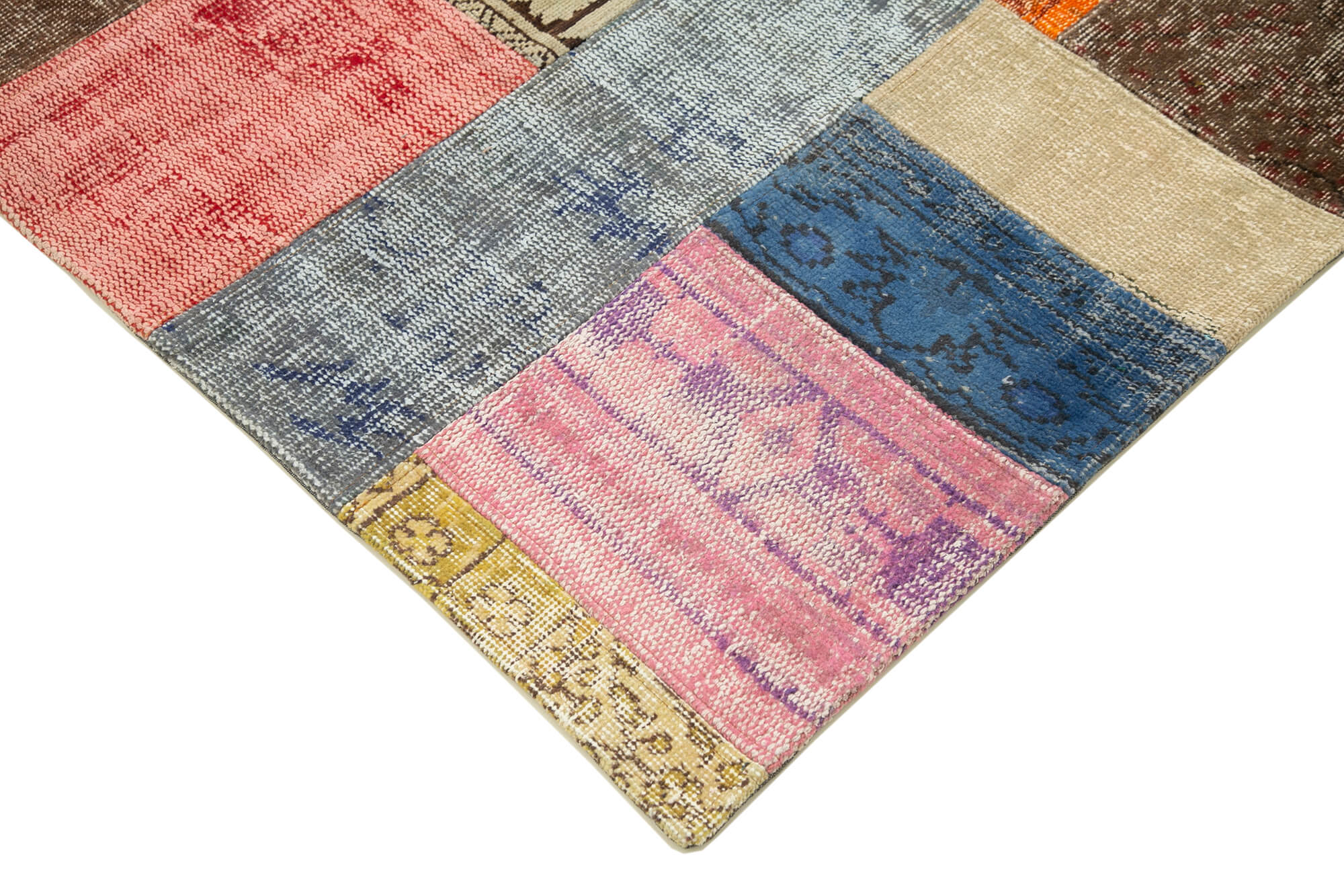 Handmade Patchwork Rug - Blue Patchwork Carpet Cotton Wool Vintage Area Rug 4'8"x6'8"