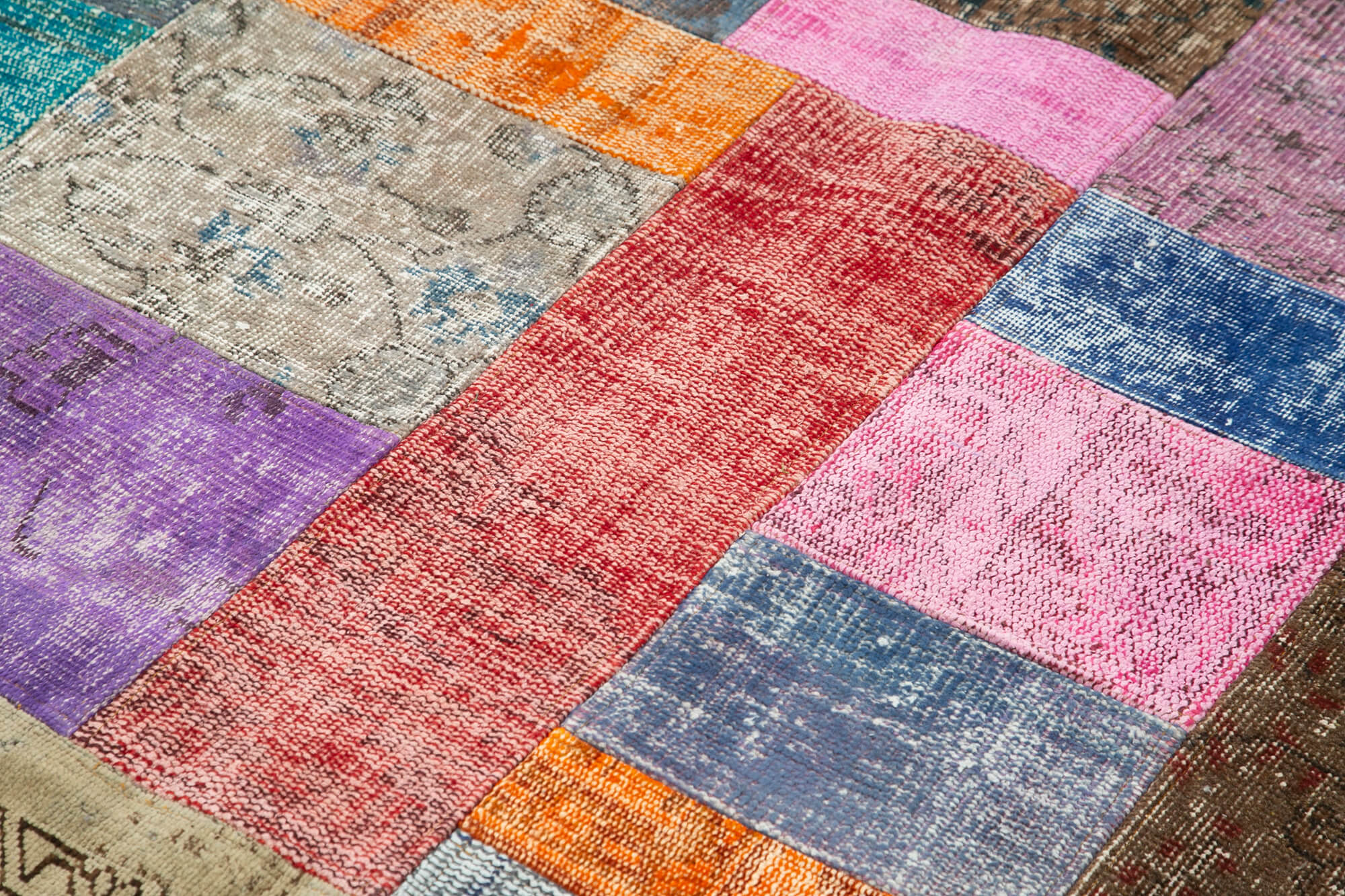 Handmade Patchwork Rug - Blue Patchwork Carpet Cotton Wool Vintage Area Rug 4'8"x6'8"