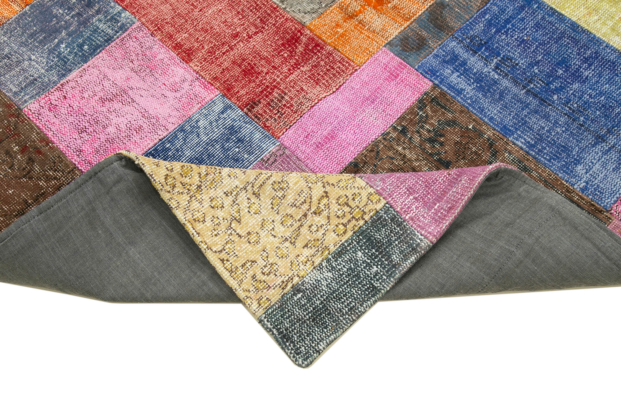 Handmade Patchwork Rug - Blue Patchwork Carpet Cotton Wool Vintage Area Rug 4'8"x6'8"