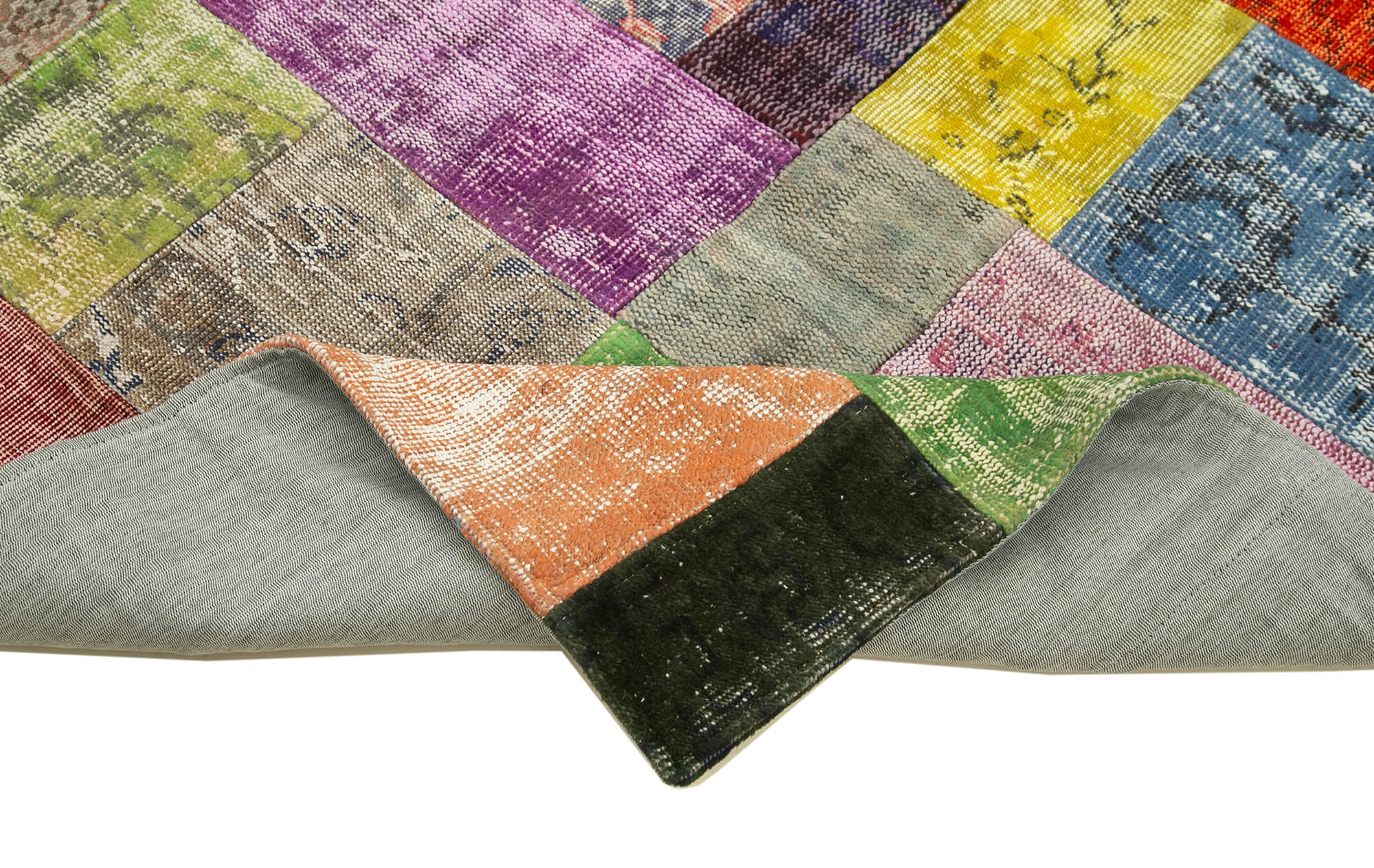 Handmade Area Rug - Blue Patchwork Wool Cotton Carpet 4'8" x 6'8" Durable Soft Texture