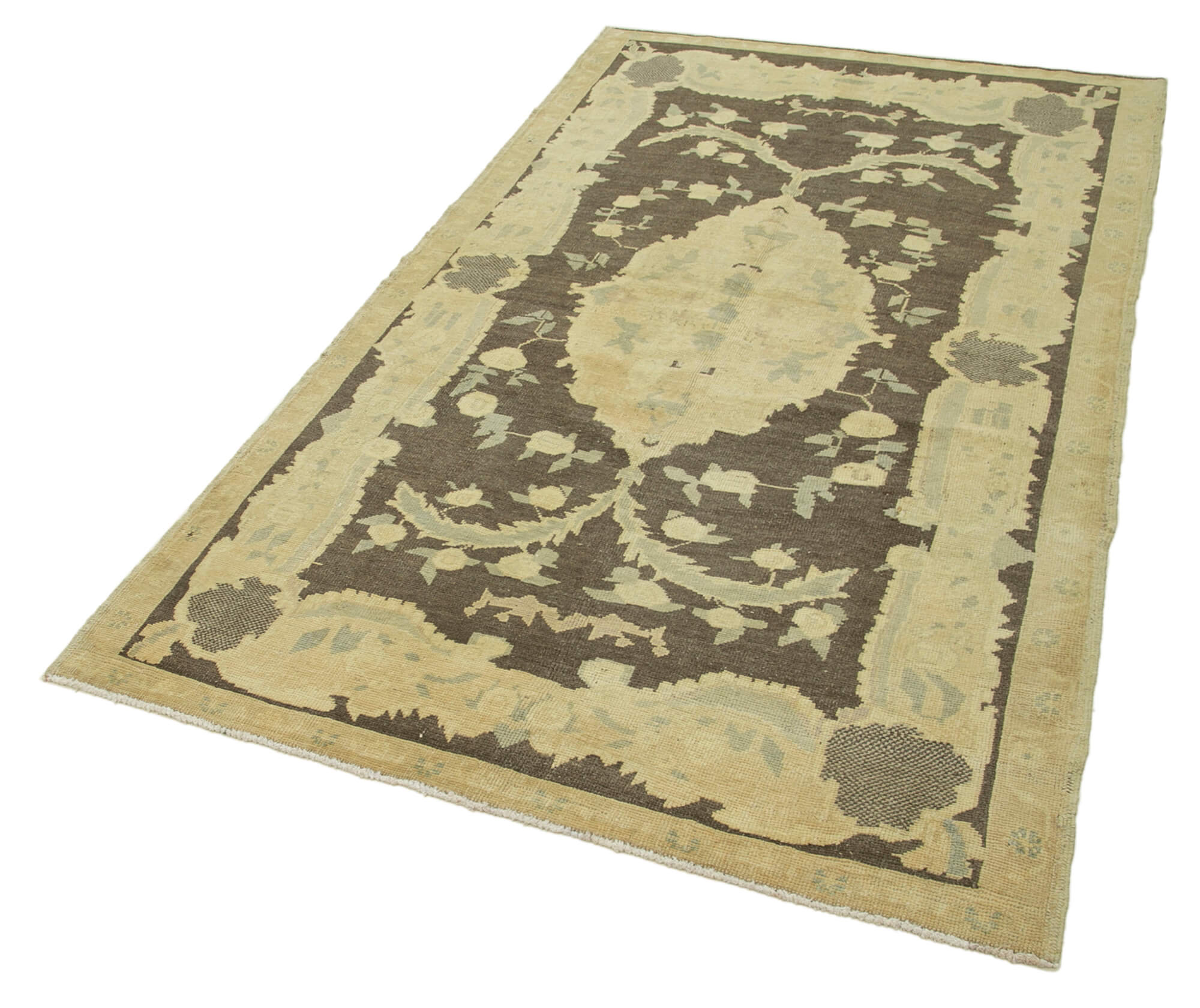Handmade Wool Area Rug - Vintage Turkish Carpet Beige 4'4" x 7'8"