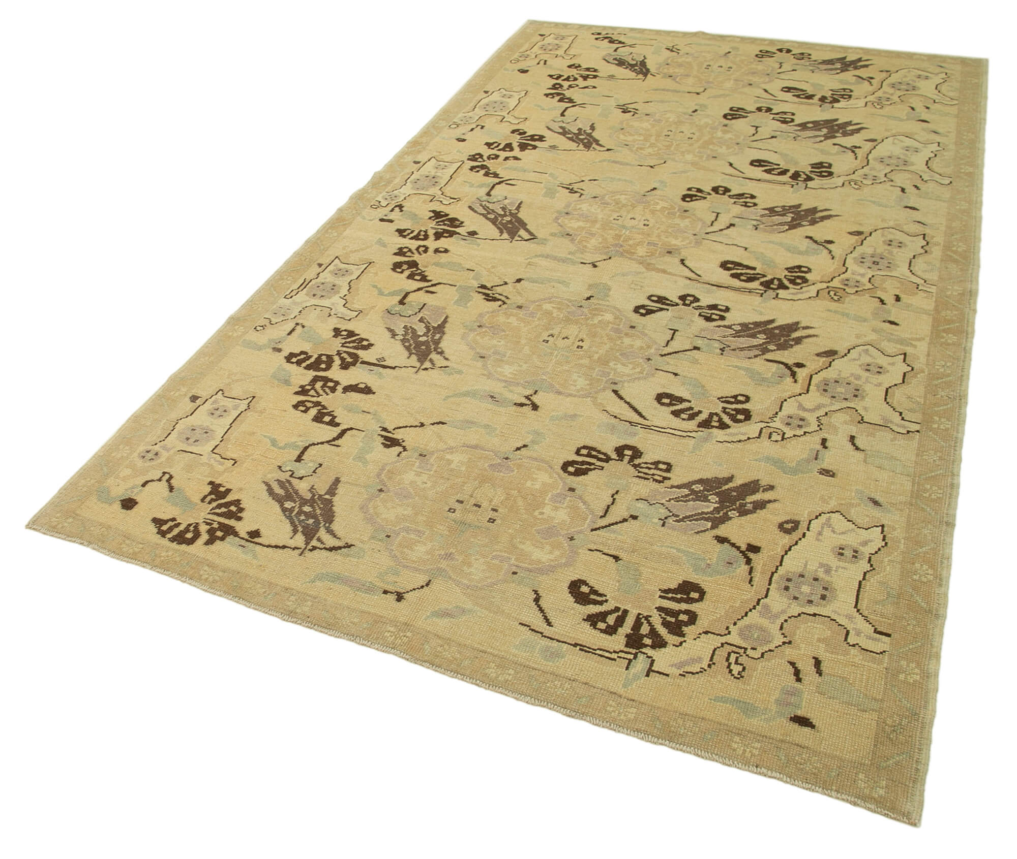 Handmade Wool Area Rug - Taspinar Classic Beige Carpet 5'1'' x 9'3'' | Vintage Turkish Wool