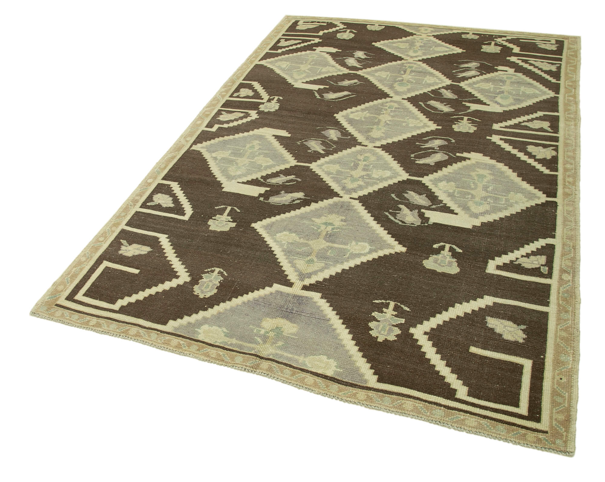Handmade Wool Area Rug - Taspinar Beige Classic Wool Rug 4'10'' x 7'4'' with Cotton Backing