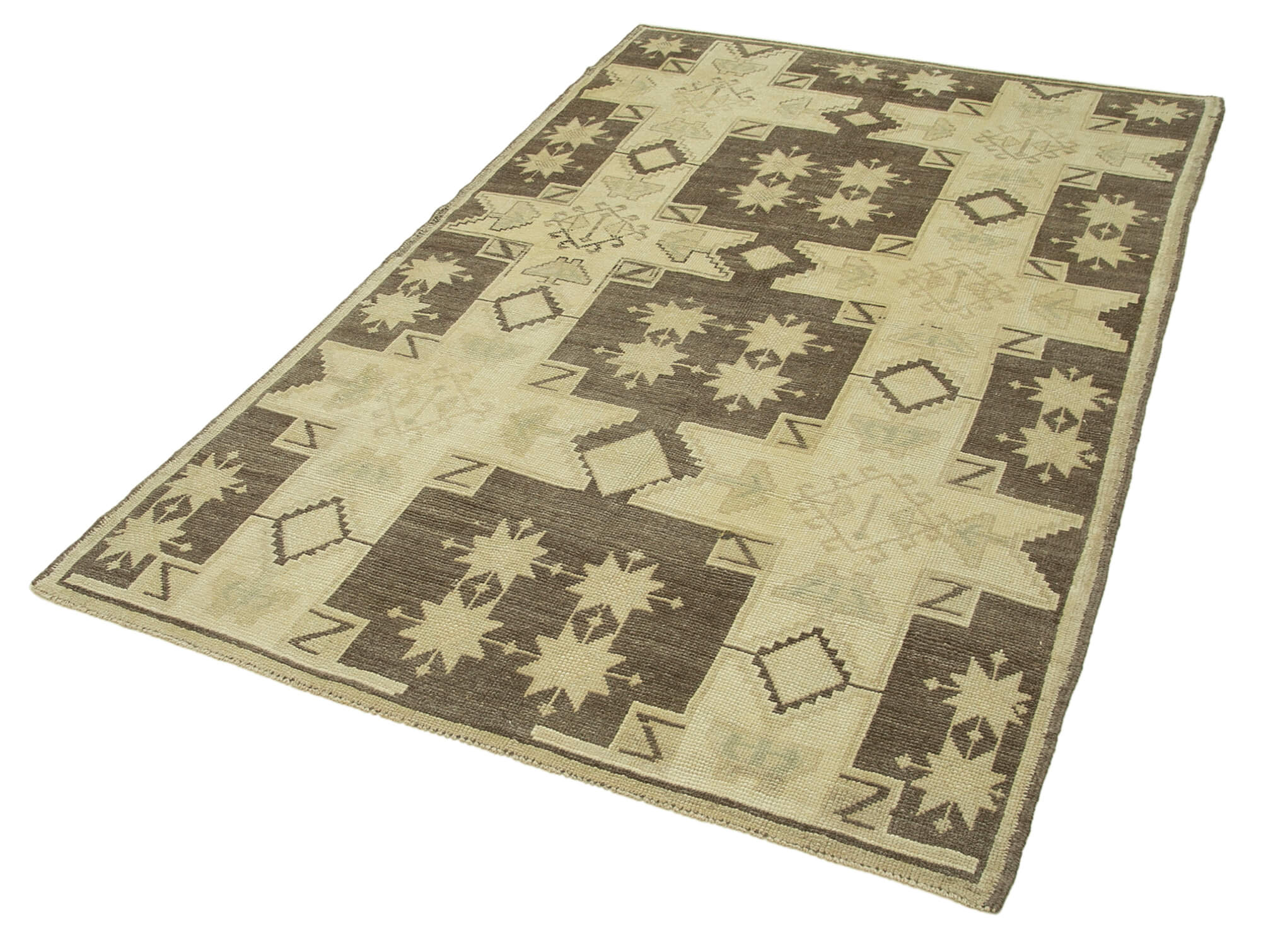 Handmade Wool Area Rug – Classic Beige Turkish Wool Carpet 4'6''x7'4'' Durable