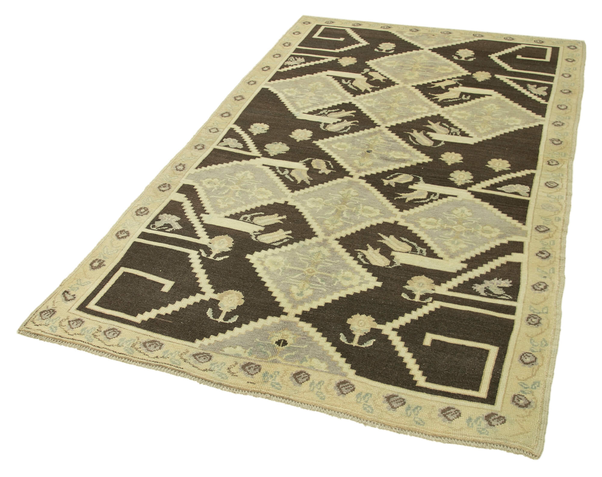 Handmade Wool Area Rug | Taspinar Beige Classic Wool Rug 4'7''x7'7'' Cotton Backing