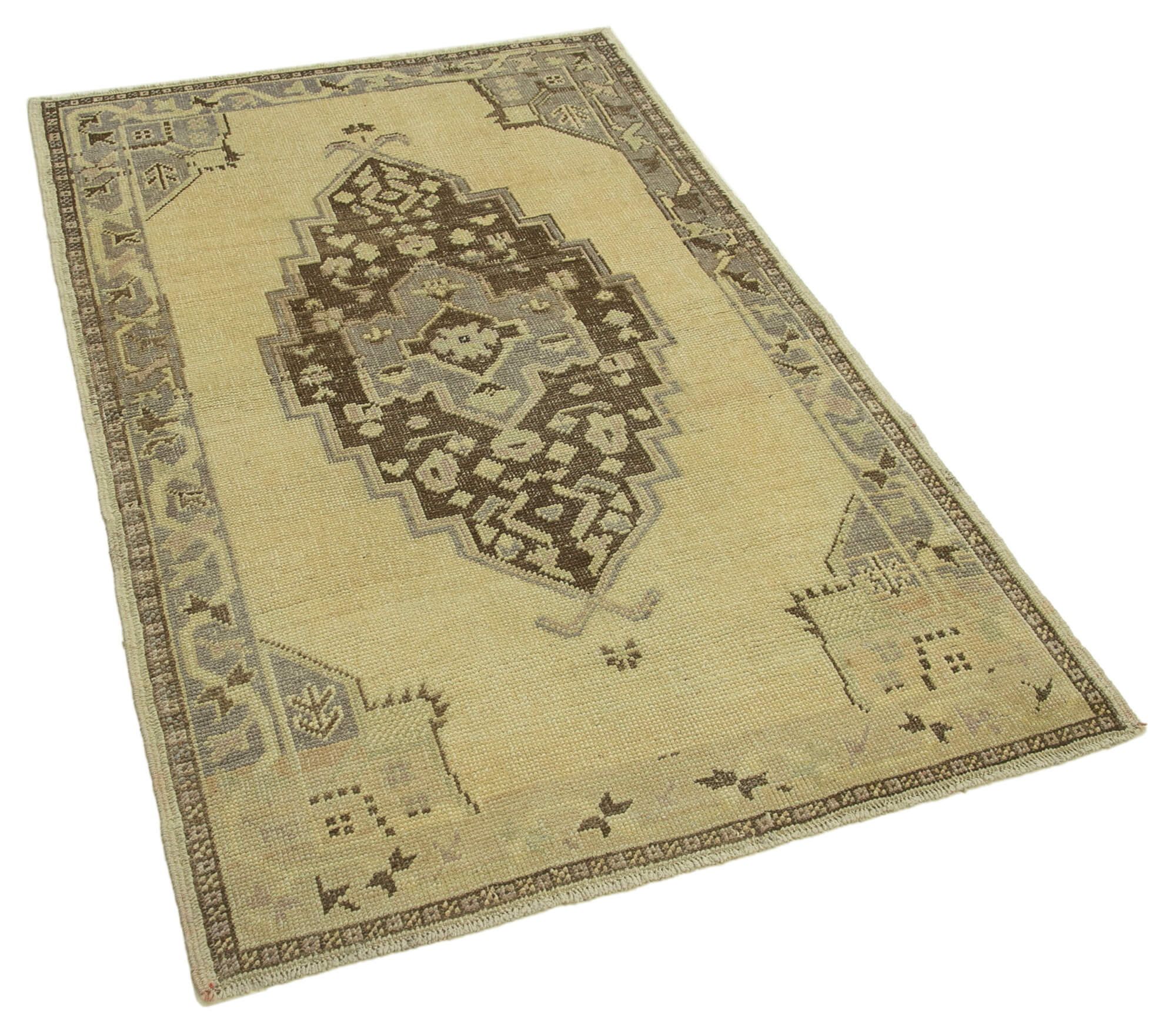 Handmade Wool Area Rug – Classic Beige Vintage Hand Knotted Rug 3'4''x5'4''
