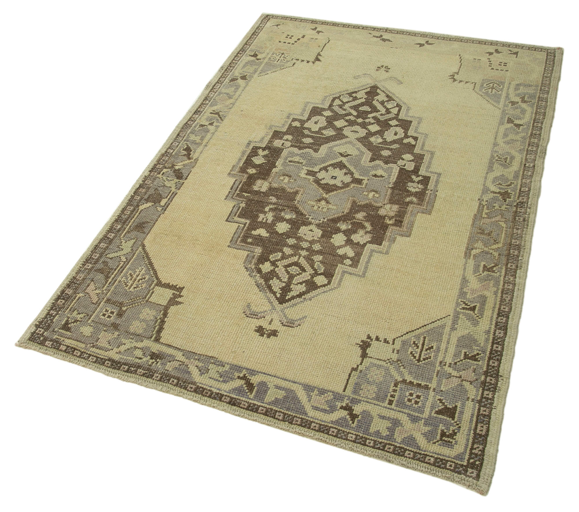 Handmade Wool Area Rug – Classic Beige Vintage Hand Knotted Rug 3'4''x5'4''