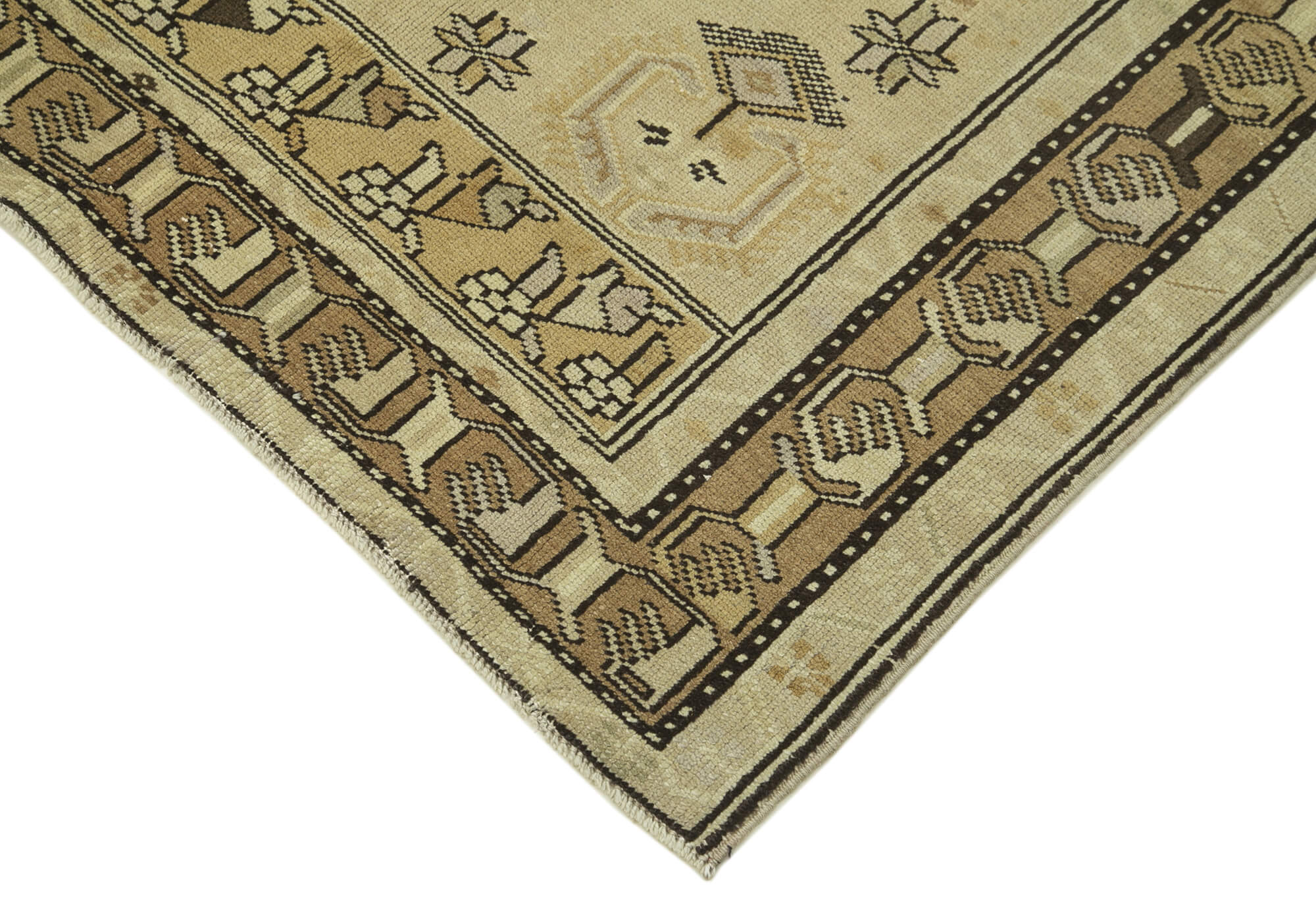 Handmade Wool Area Rug | Vintage Turkish Wool Carpet – Classic Beige Flat Weave 3'9'' x 7'3''