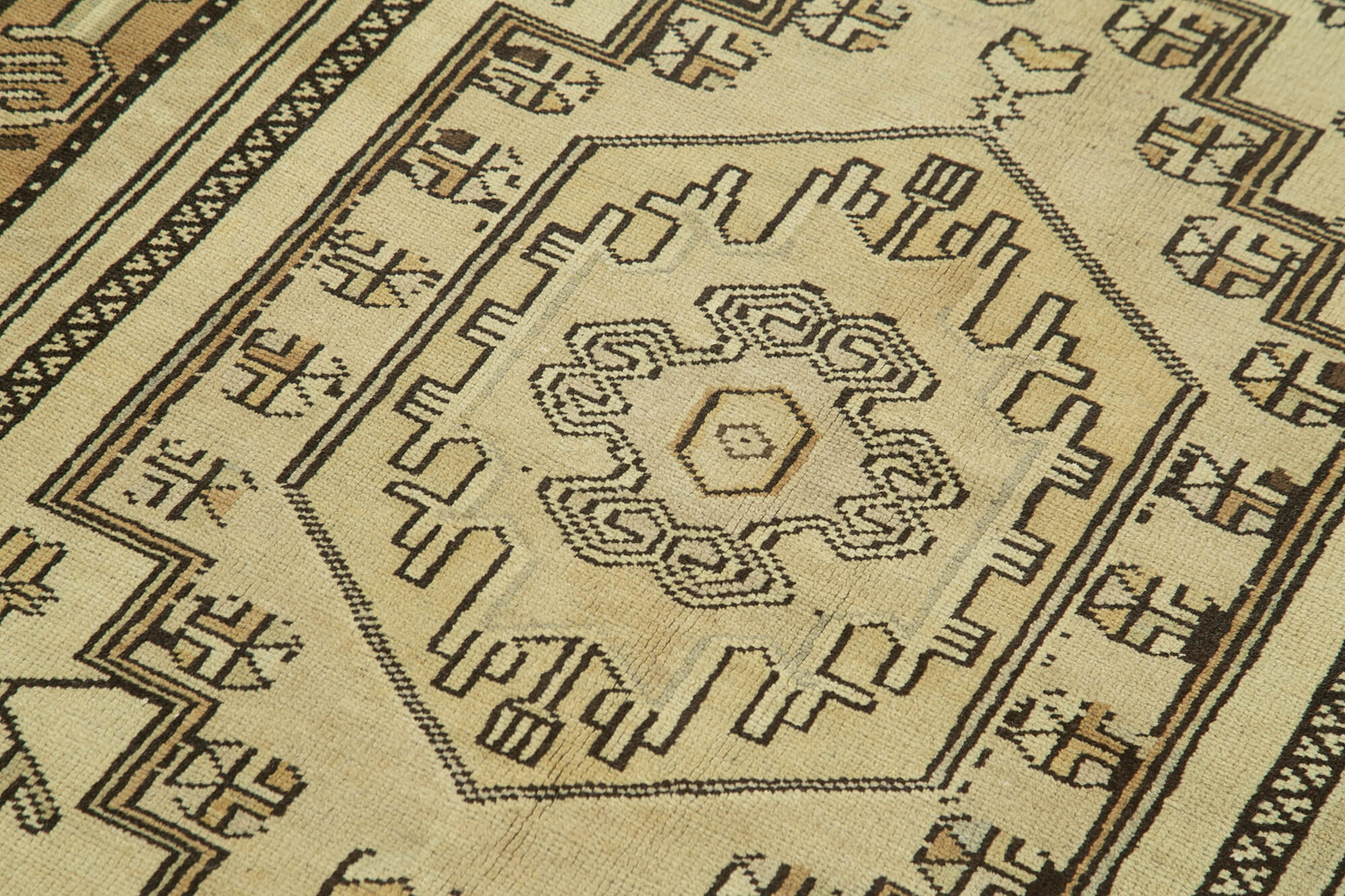 Handmade Wool Area Rug | Vintage Turkish Wool Carpet – Classic Beige Flat Weave 3'9'' x 7'3''