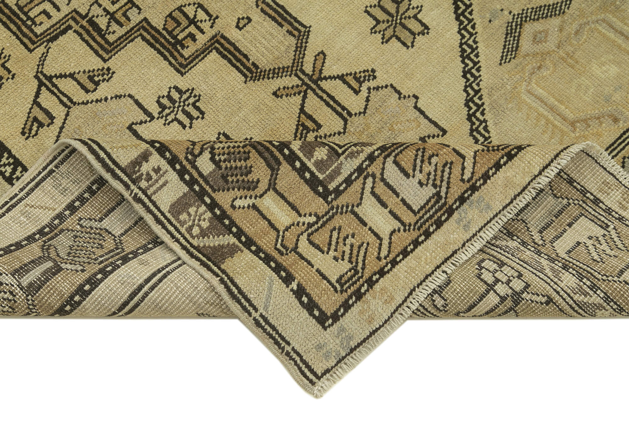 Handmade Wool Area Rug | Vintage Turkish Wool Carpet – Classic Beige Flat Weave 3'9'' x 7'3''