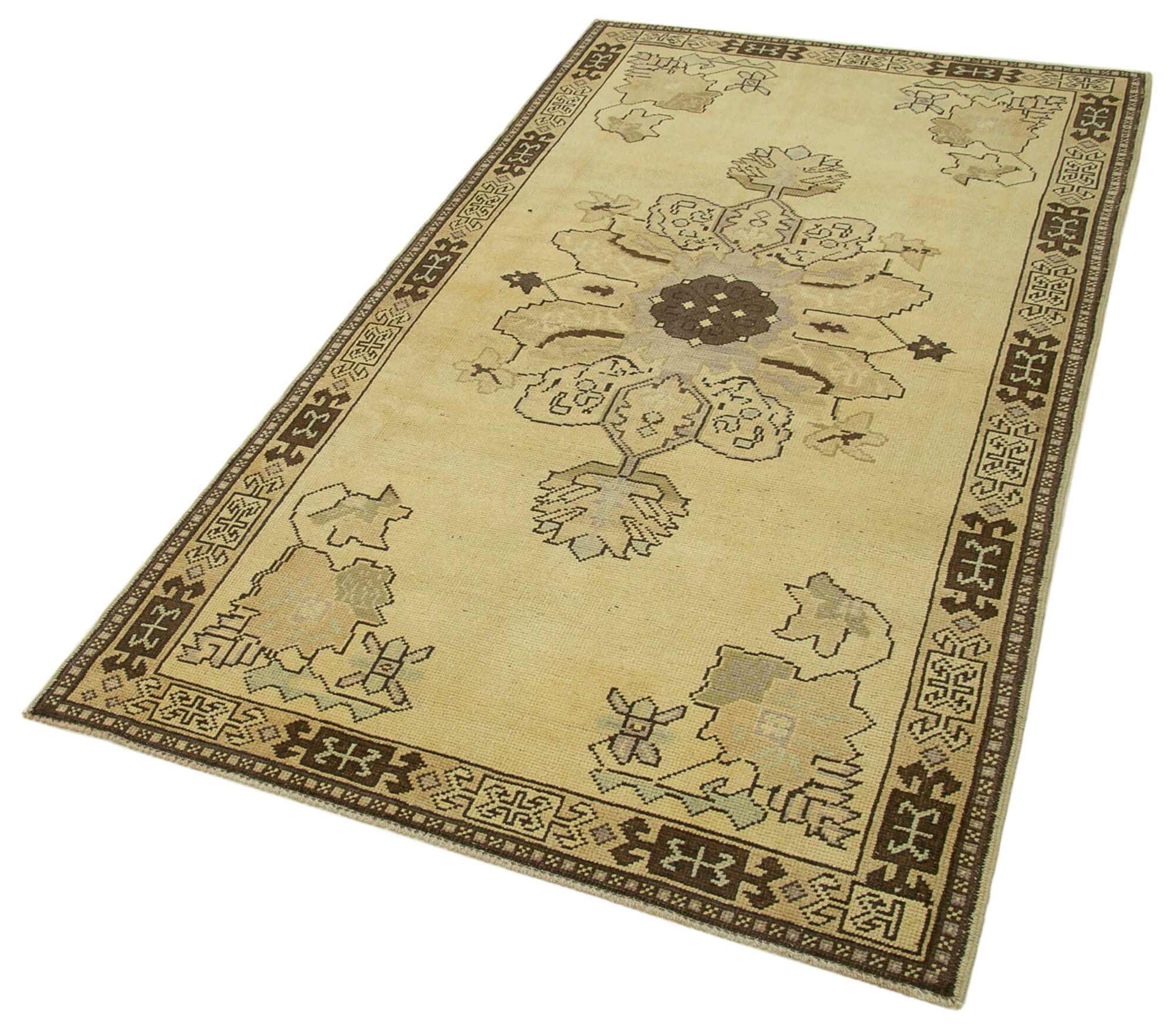 Handmade Wool Area Rug | Classic Wool Rug – Beige Turkish Vintage Carpet
