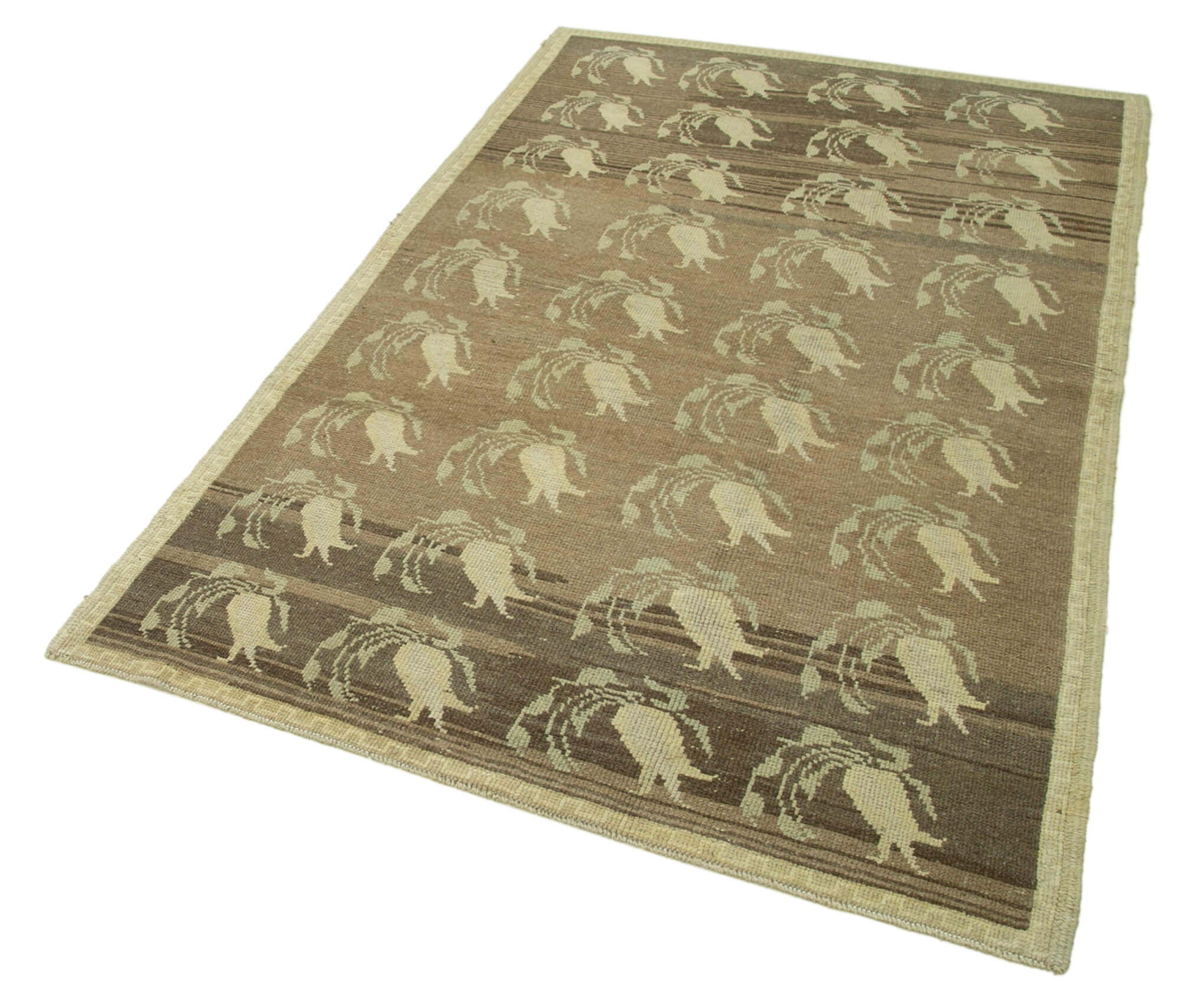 Handmade Wool Area Rug – Taspinar Classic Beige Turkish Vintage Carpet 4'2"x6'11"