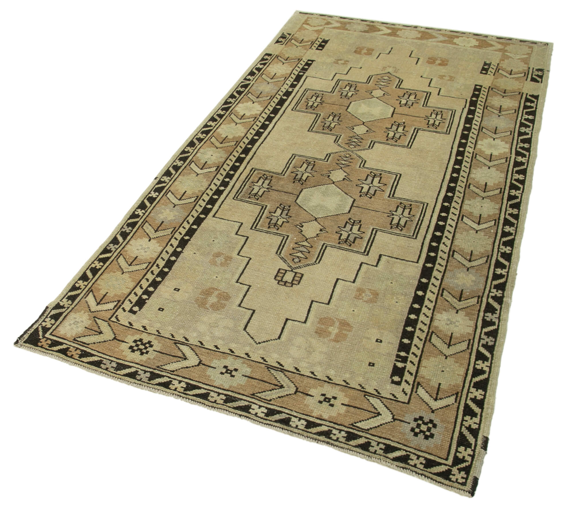 Handmade Wool Area Rug - Taspinar Beige Classic Wool Rug 3'9''x7'5'' Vintage Style