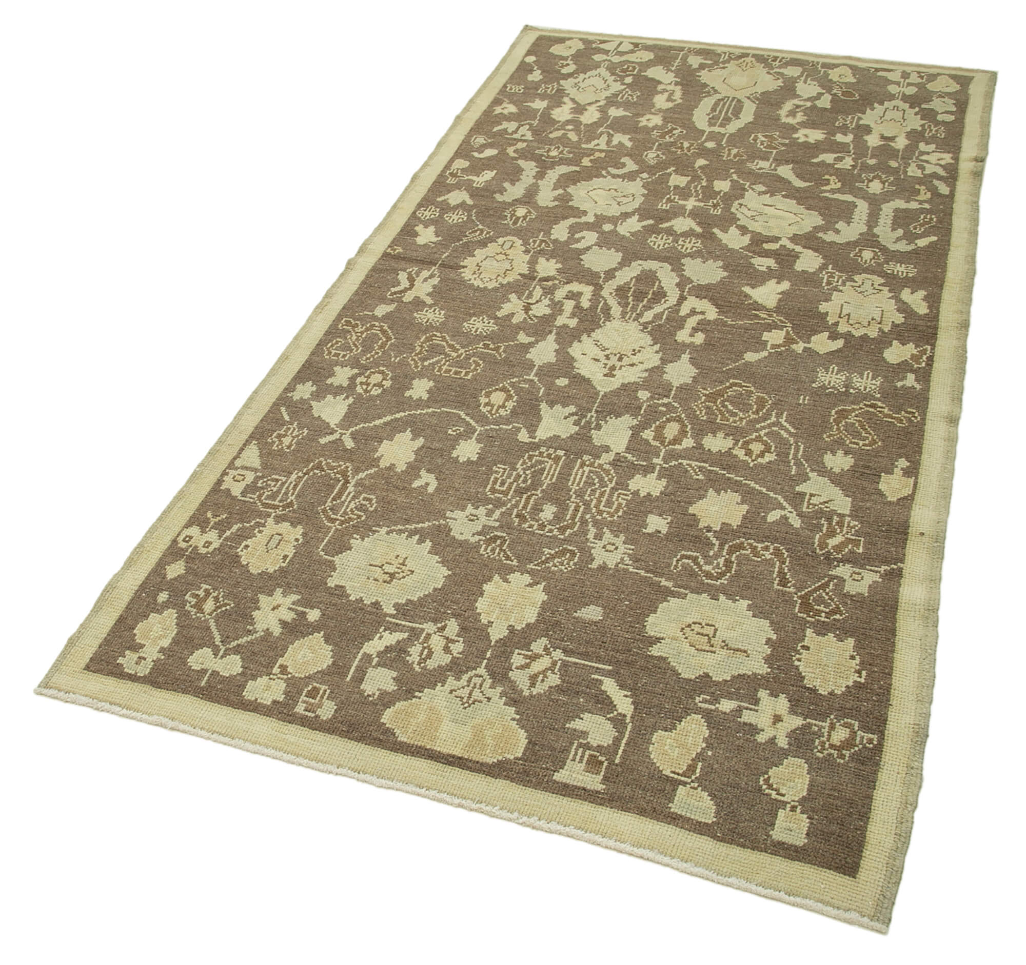 Handmade Wool Area Rug | Classic Beige Turkish Vintage Carpet 3'8''x7'7''