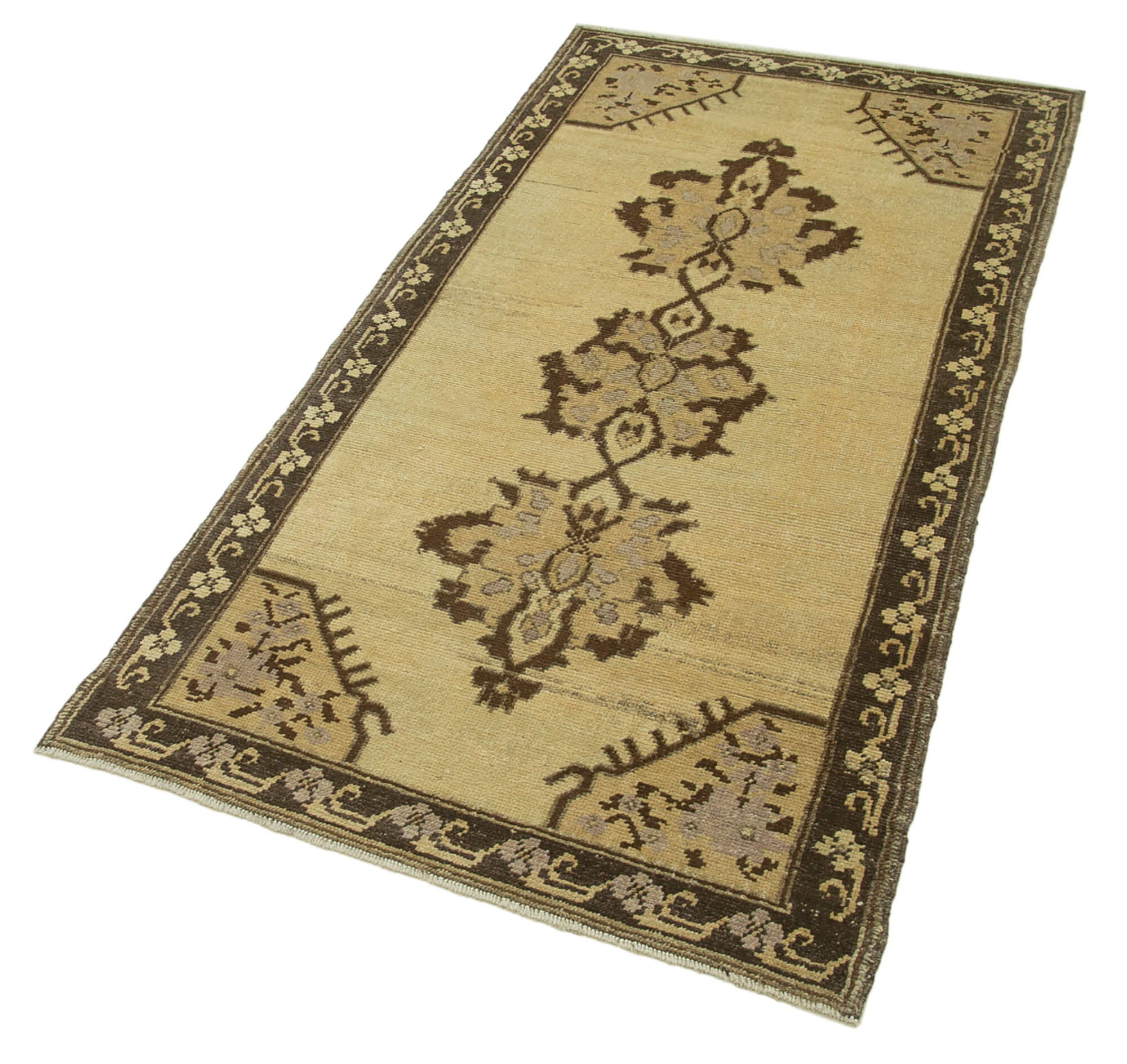 Handmade Wool Area Rug - Taspinar Classic Beige Turkish Wool Carpet 2'11''x6'0''