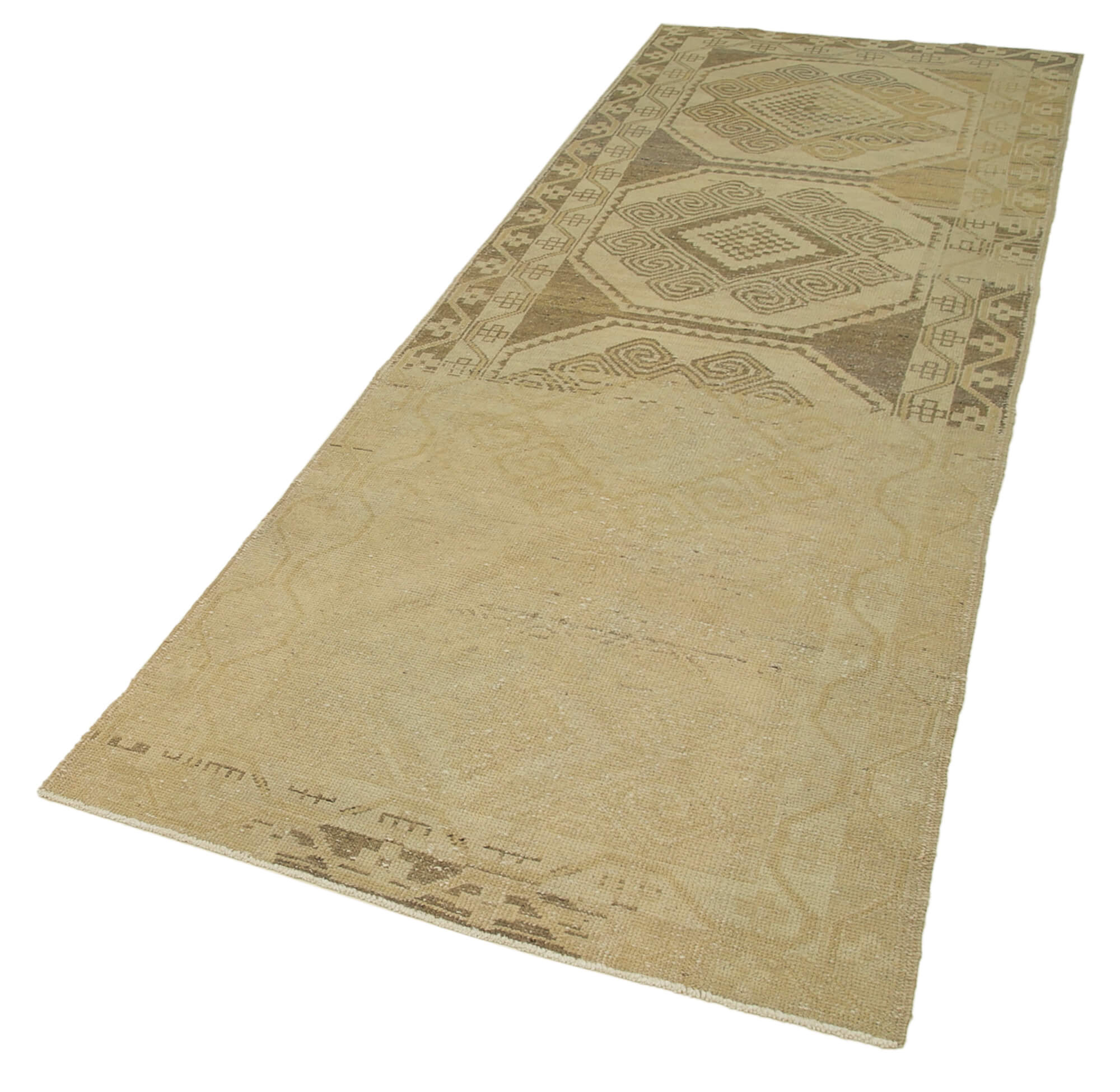 Handmade Wool Area Rug – Classic Beige Wool And Cotton Carpet 3'5"x9'7"