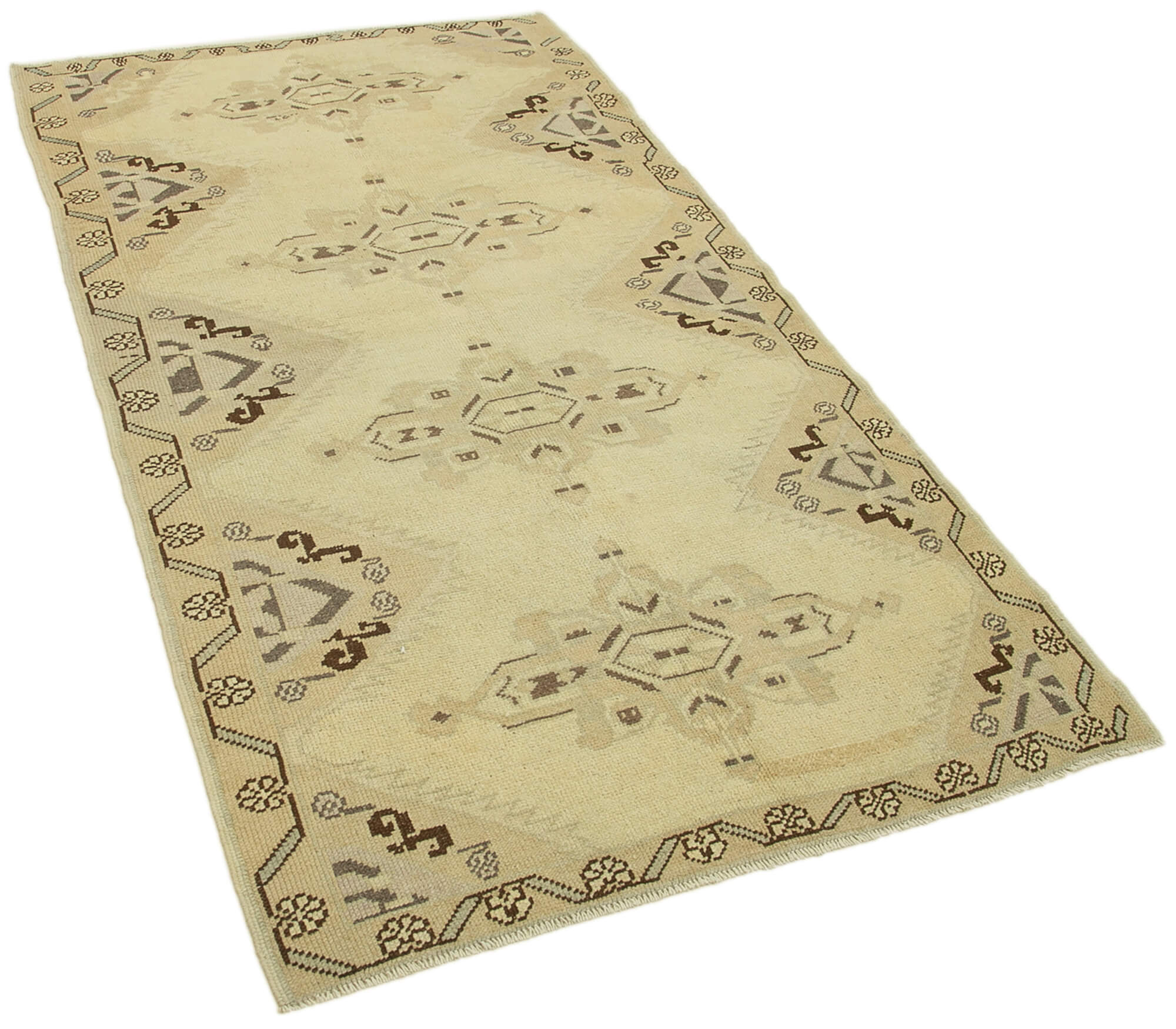 Handmade Wool Area Rug - Taspinar Classic Wool Rug | Beige Cotton Backing Carpet 3'7''x6'7''