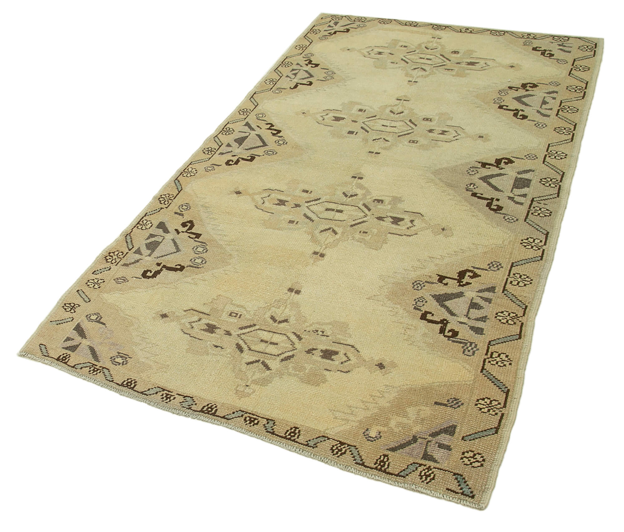 Handmade Wool Area Rug - Taspinar Classic Wool Rug | Beige Cotton Backing Carpet 3'7''x6'7''