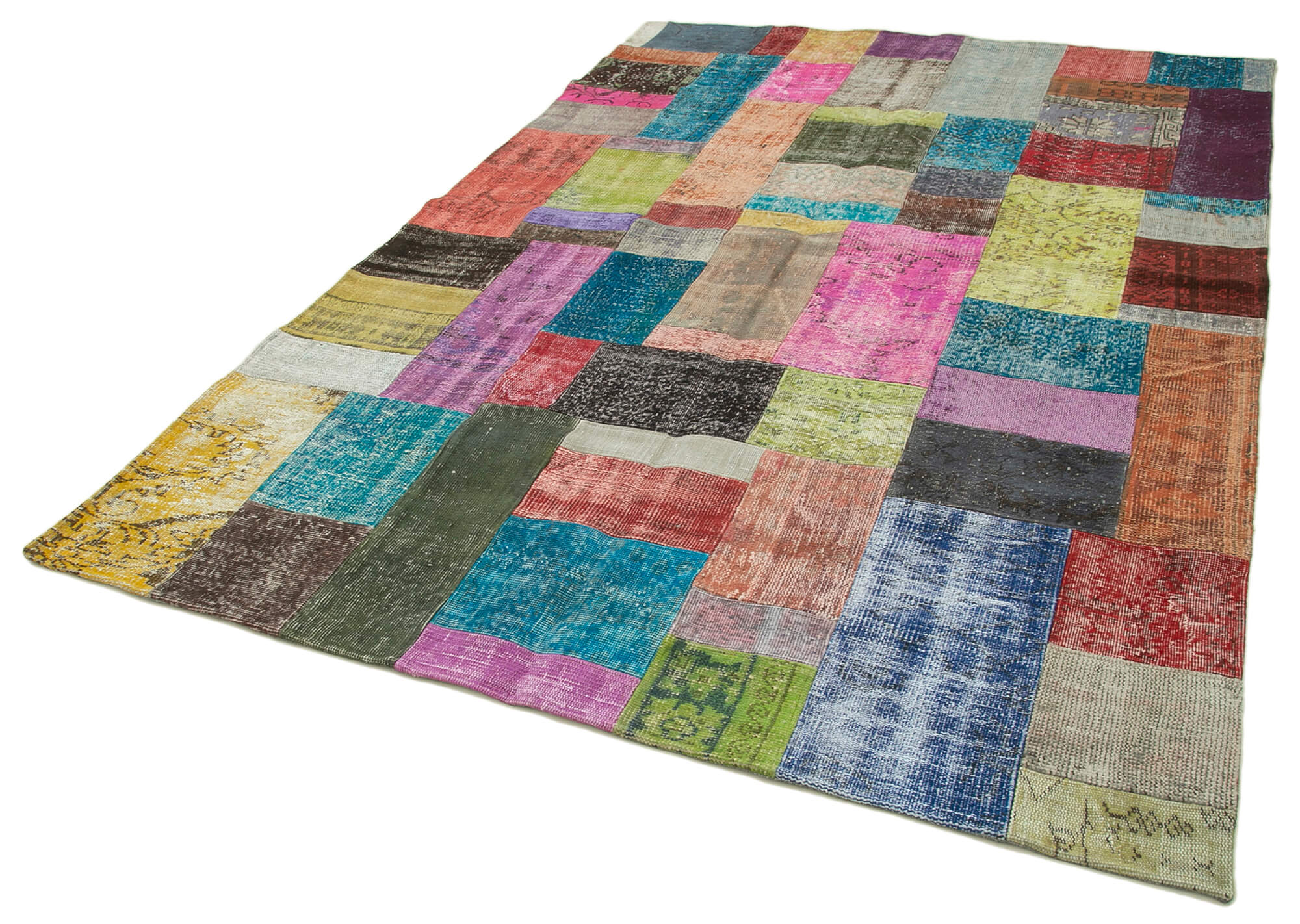 Handmade Patchwork Rug - Kirk Yama Blue Cotton Wool Area Rug 6'8''x9'10''