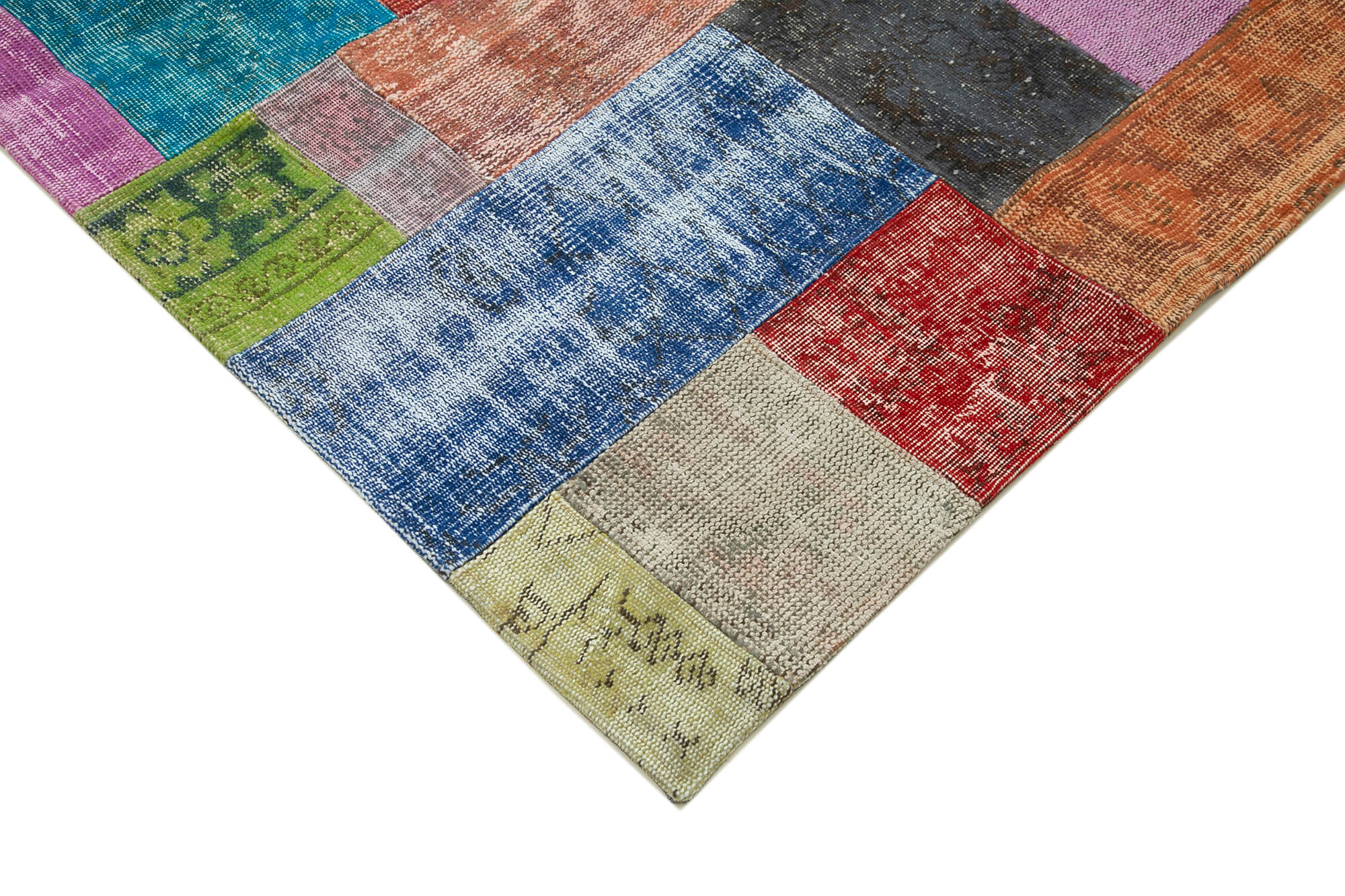Handmade Patchwork Rug - Kirk Yama Blue Cotton Wool Area Rug 6'8''x9'10''