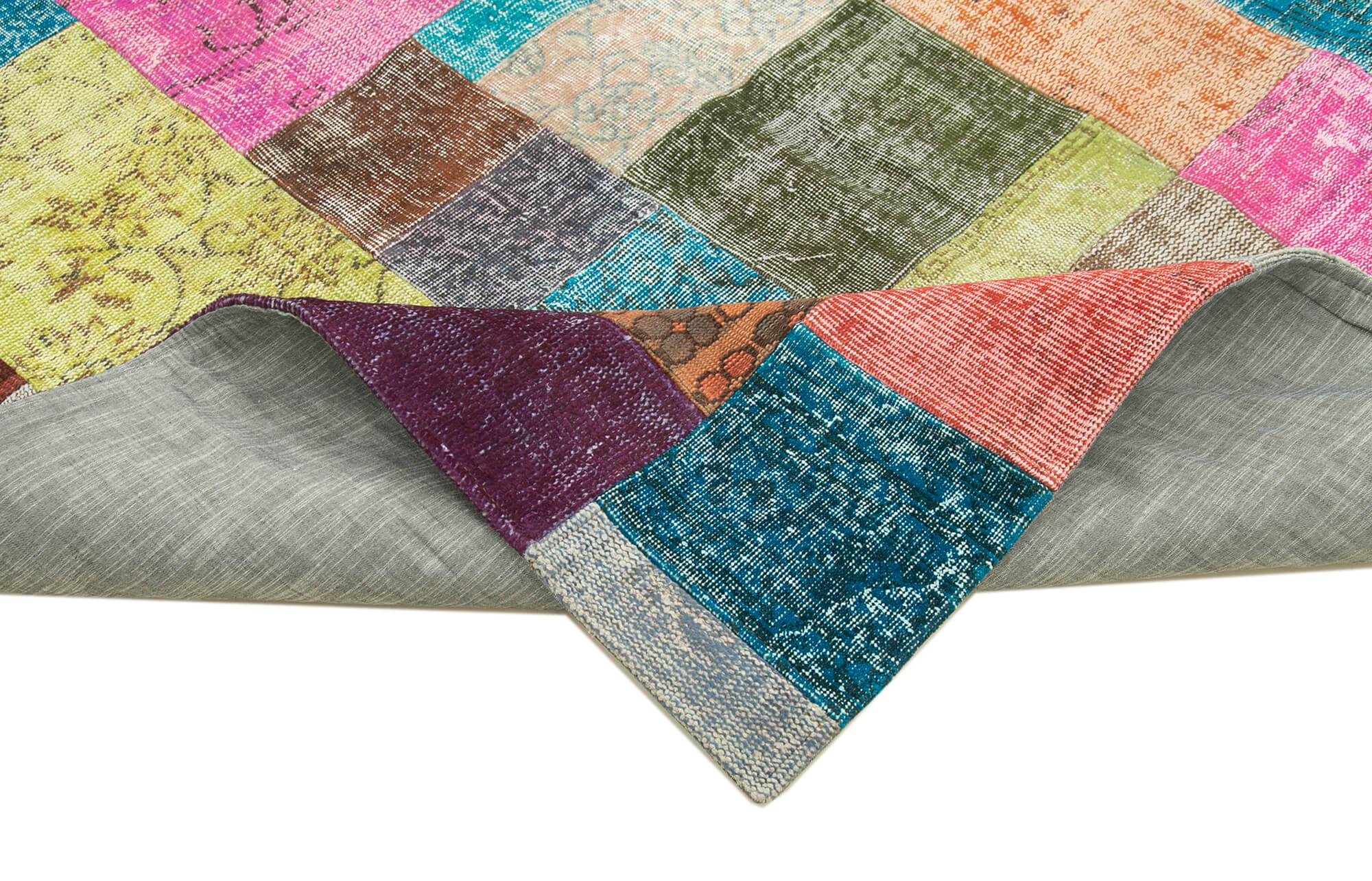 Handmade Patchwork Rug - Kirk Yama Blue Cotton Wool Area Rug 6'8''x9'10''