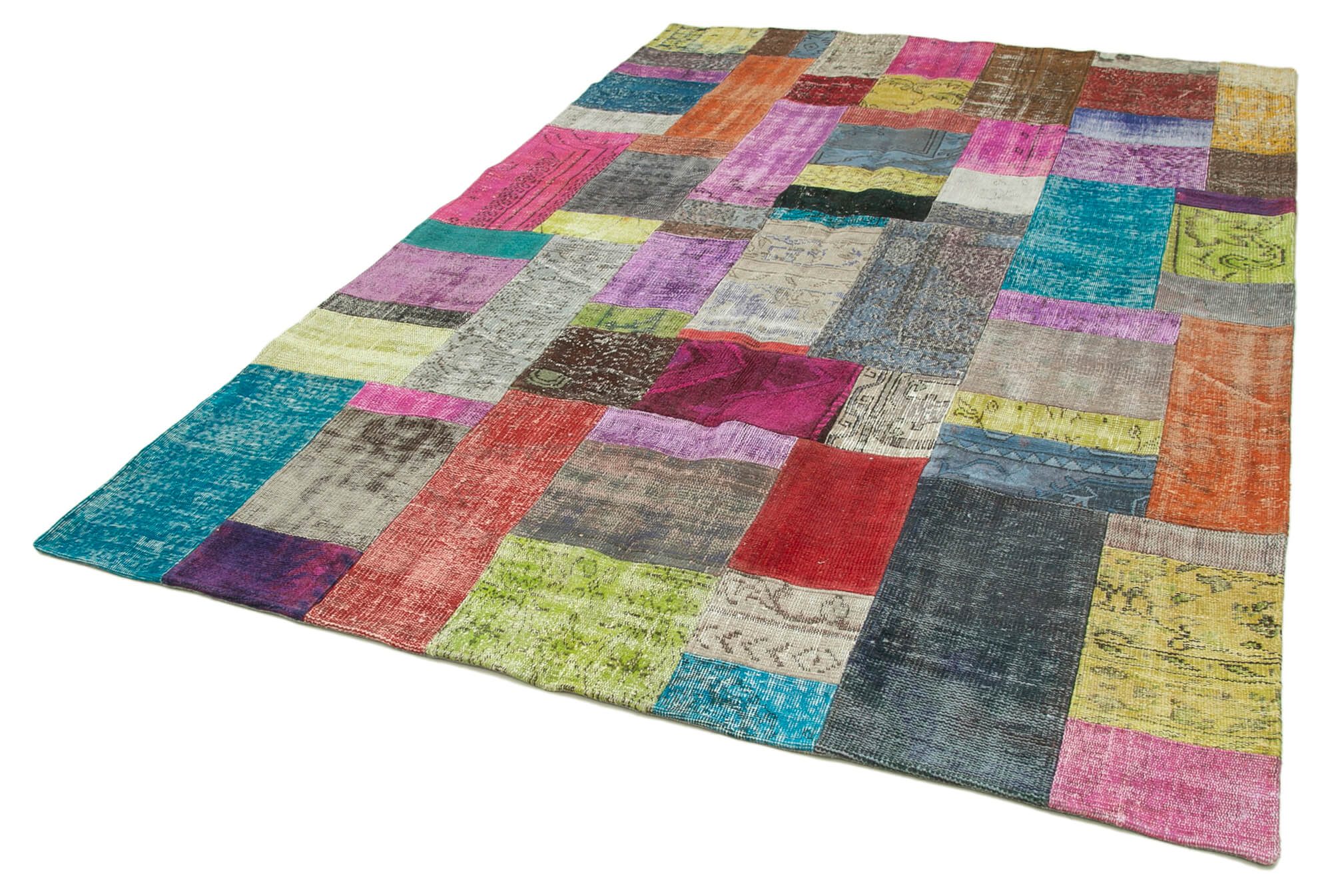Handmade Area Rug - Blue Patchwork Cotton Wool Vintage Handwoven Carpet 6'8" x 9'11"