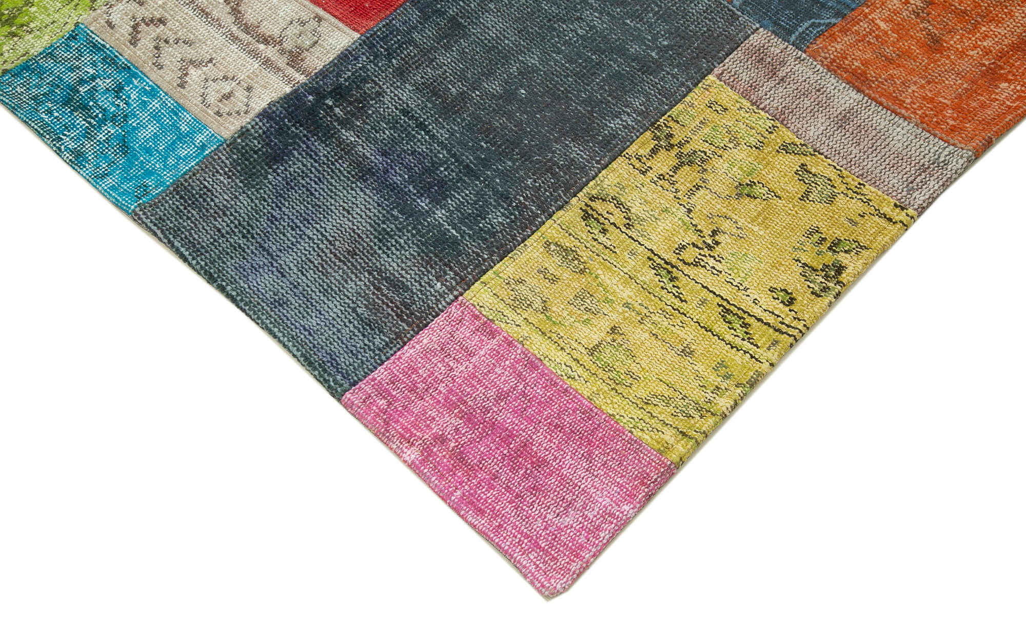 Handmade Area Rug - Blue Patchwork Cotton Wool Vintage Handwoven Carpet 6'8" x 9'11"