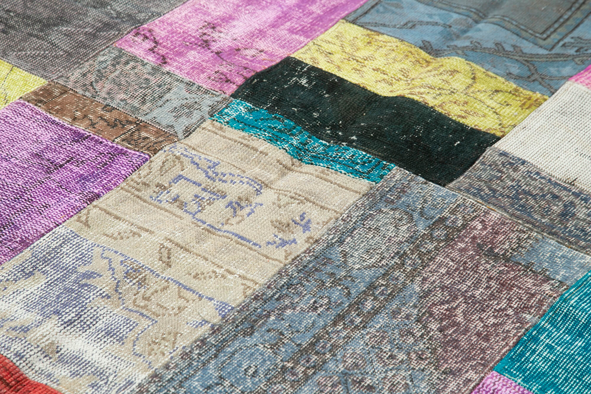 Handmade Area Rug - Blue Patchwork Cotton Wool Vintage Handwoven Carpet 6'8" x 9'11"
