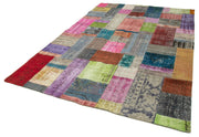 Handmade Patchwork Rug – Blue Area Rug Cotton Wool Vintage Handwoven Carpet 6'8''x9'11''