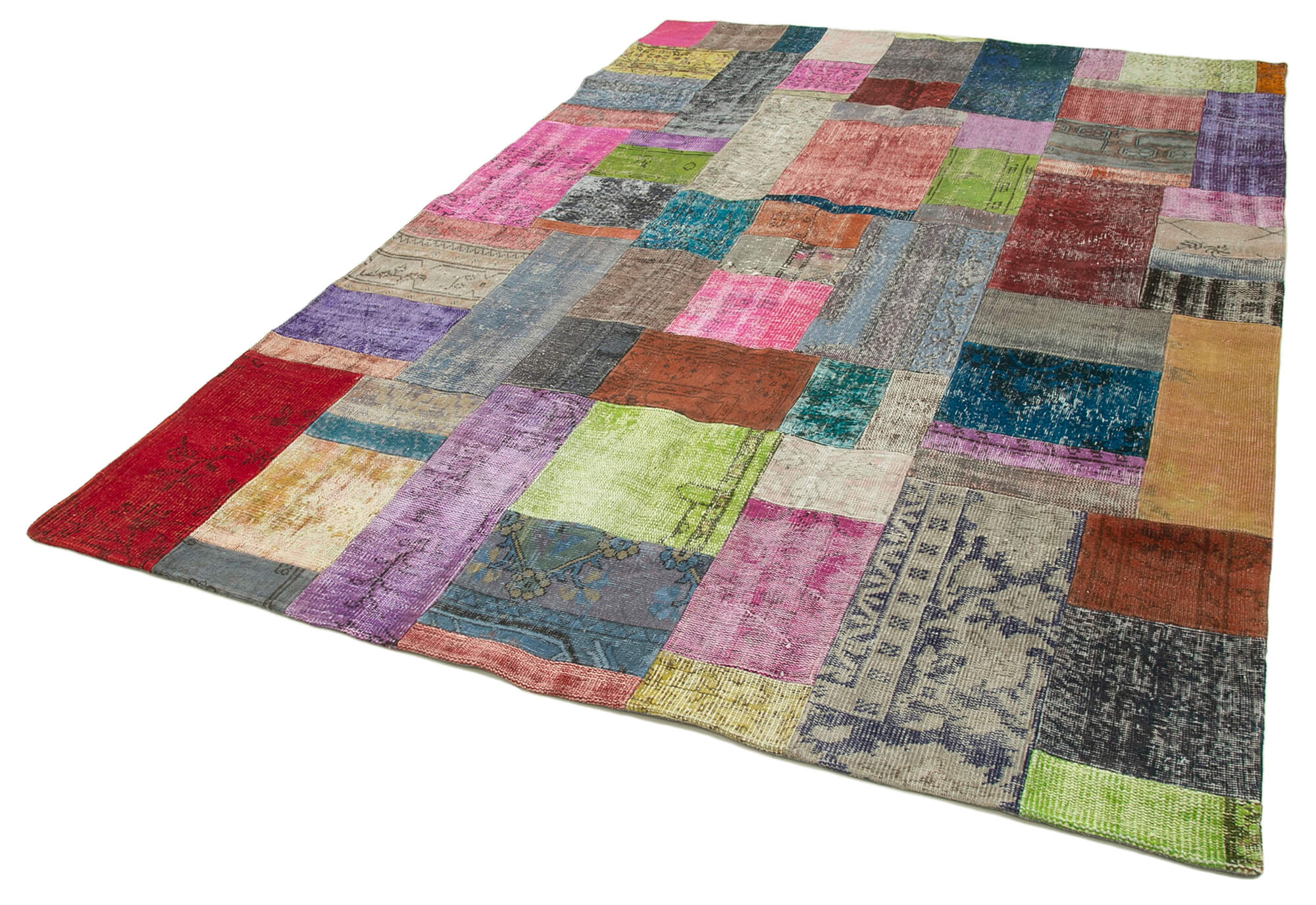 Handmade Patchwork Rug – Blue Area Rug Cotton Wool Vintage Handwoven Carpet 6'8''x9'11''