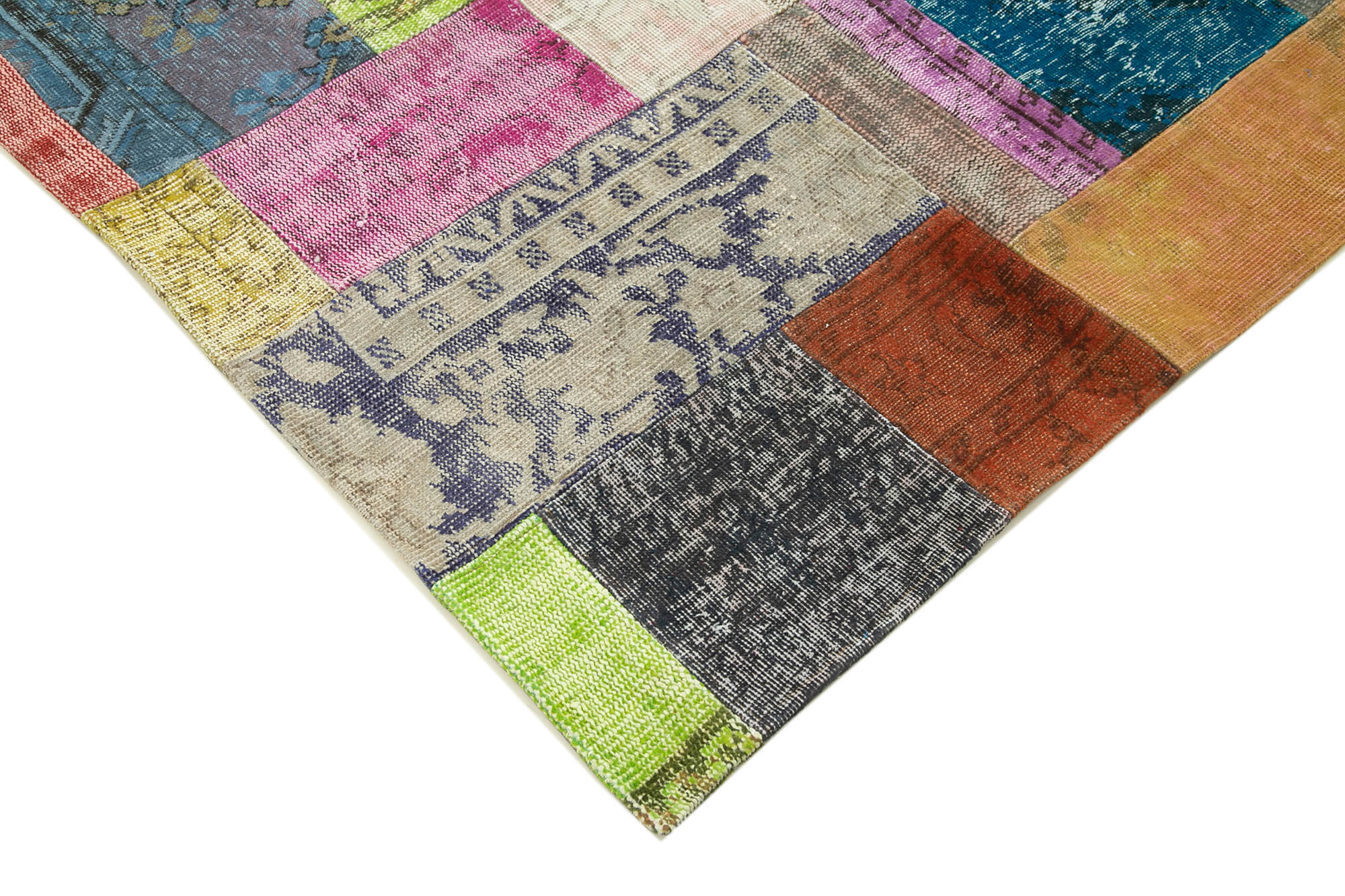Handmade Patchwork Rug – Blue Area Rug Cotton Wool Vintage Handwoven Carpet 6'8''x9'11''