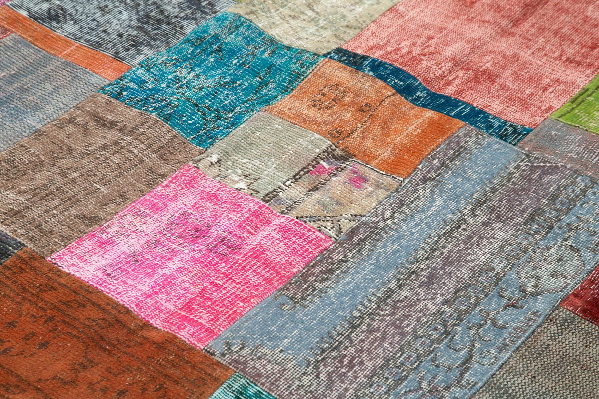 Handmade Patchwork Rug – Blue Area Rug Cotton Wool Vintage Handwoven Carpet 6'8''x9'11''