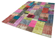 Handmade Patchwork Rug - Blue Area Rug Cotton Wool Vintage Handwoven Carpet 6'8''x9'11''