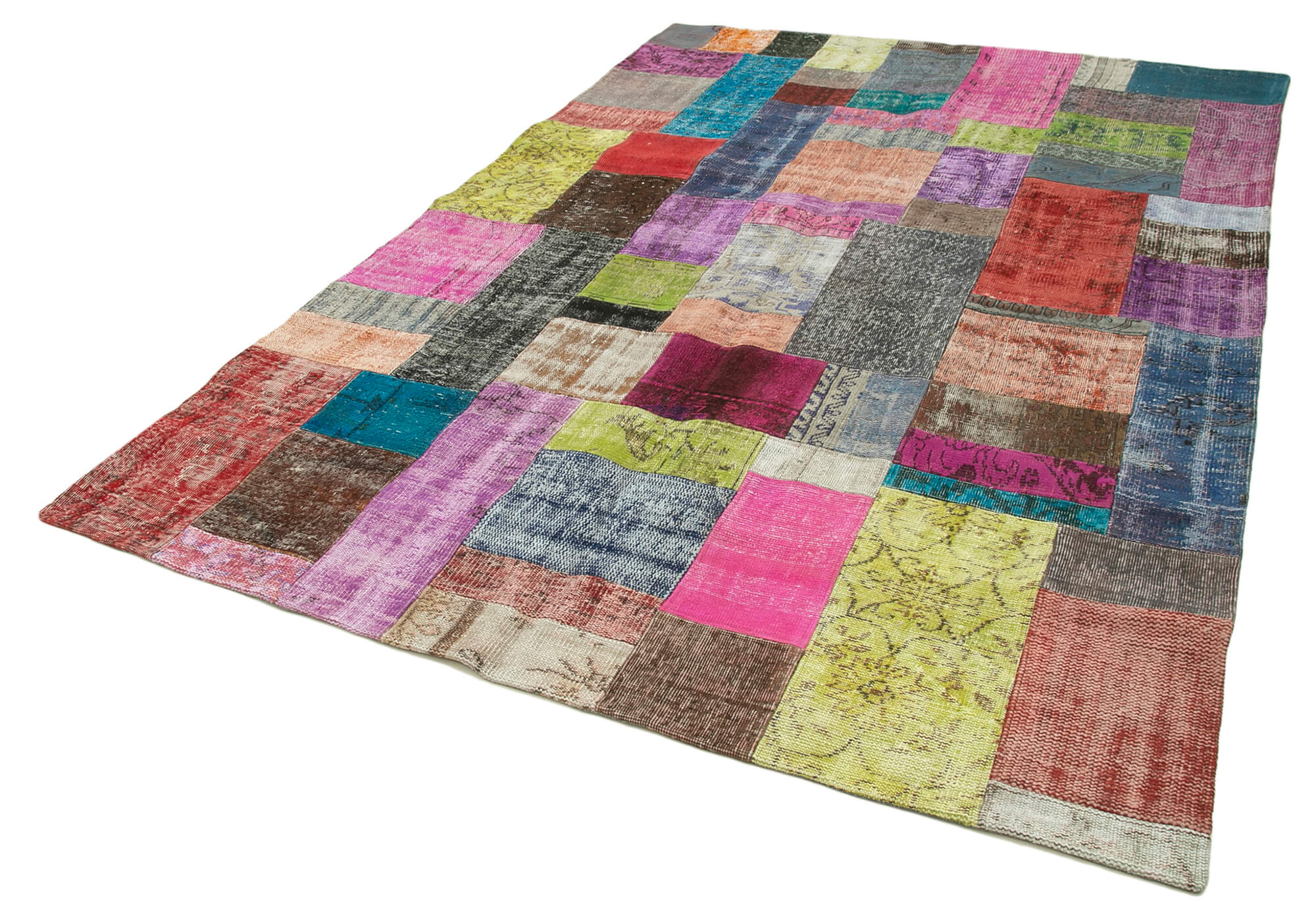 Handmade Patchwork Rug - Blue Area Rug Cotton Wool Vintage Handwoven Carpet 6'8''x9'11''