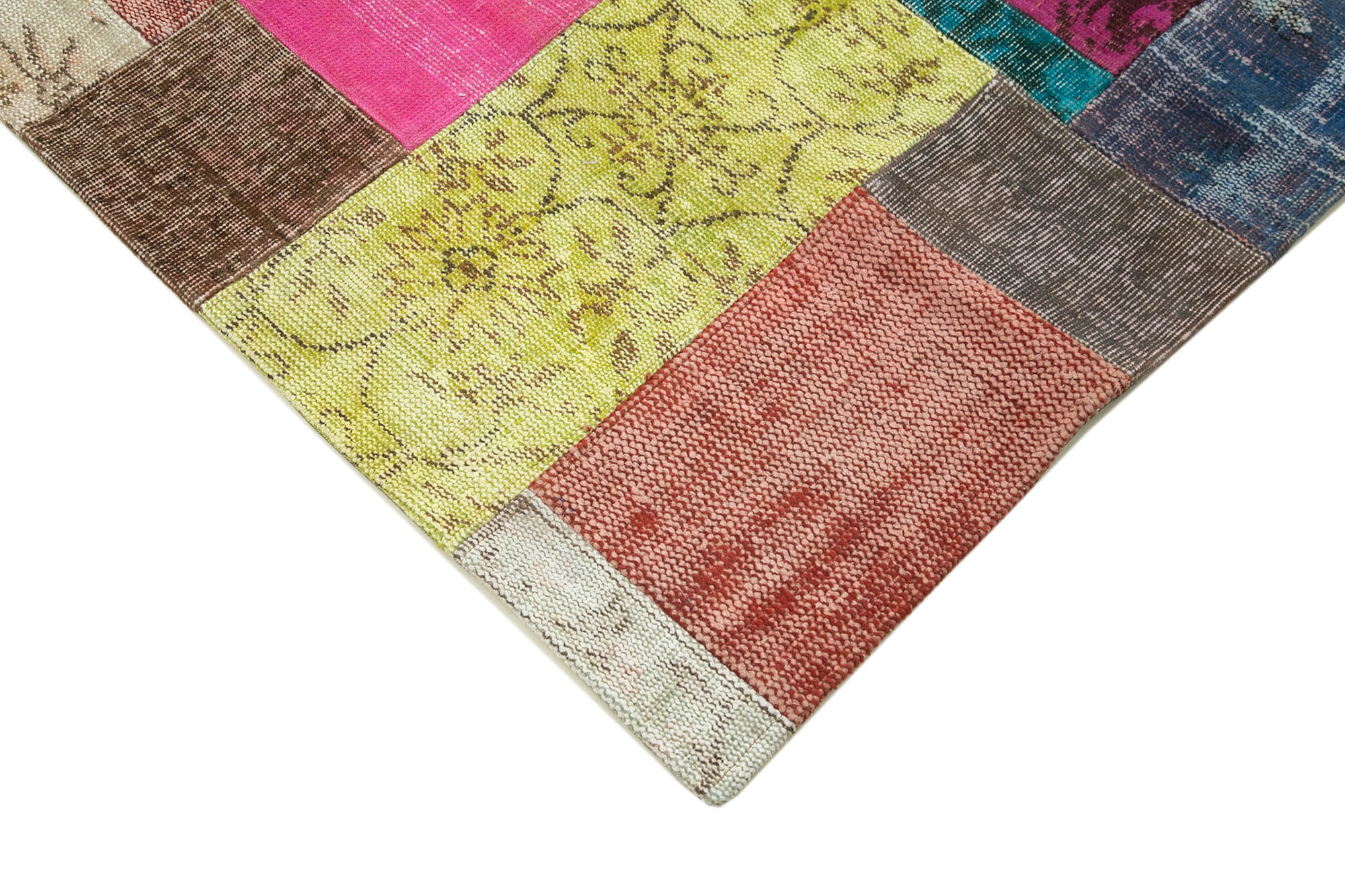Handmade Patchwork Rug - Blue Area Rug Cotton Wool Vintage Handwoven Carpet 6'8''x9'11''