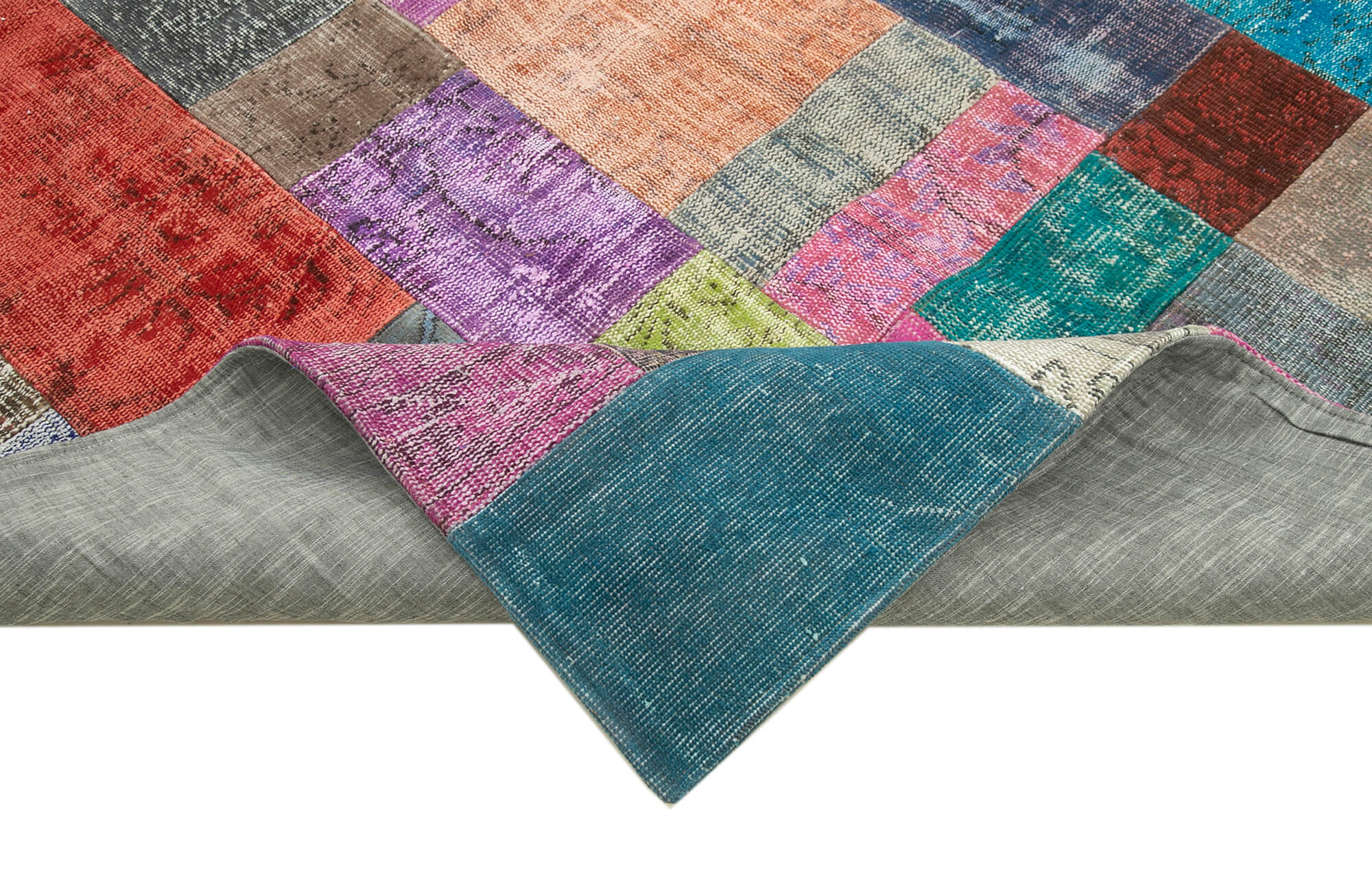 Handmade Patchwork Rug - Blue Area Rug Cotton Wool Vintage Handwoven Carpet 6'8''x9'11''