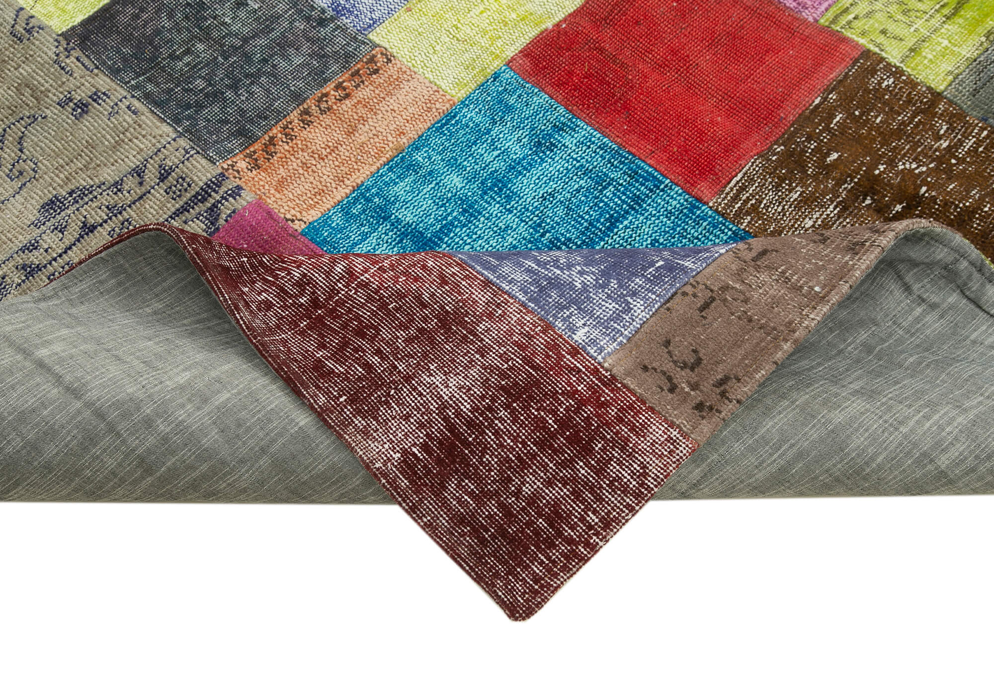 Handmade Area Rug - Kirk Yama Blue Patchwork Cotton Wool Carpet 6'8''x9'10''