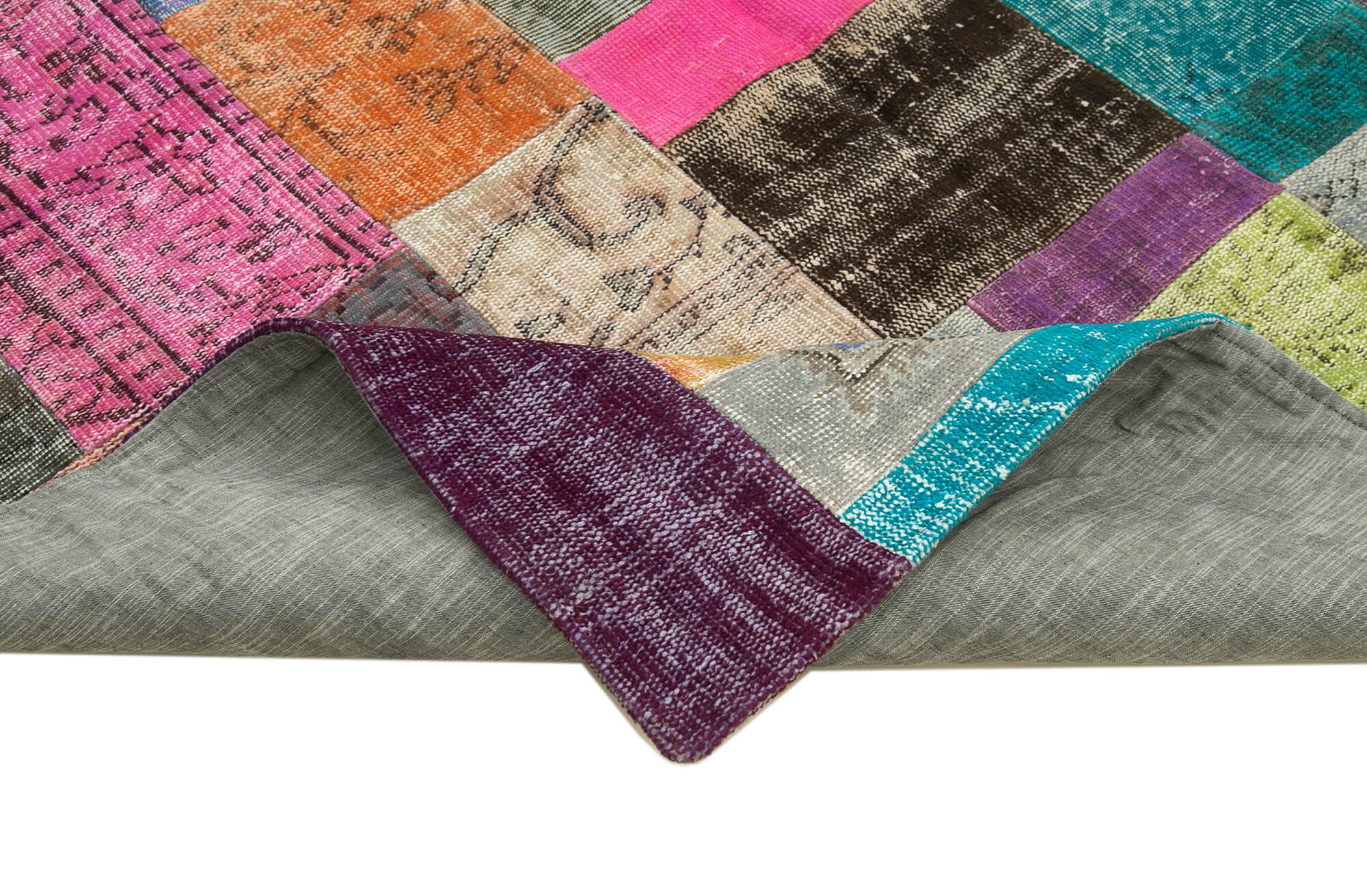 Handmade Area Rug – Blue Patchwork Style Wool Cotton Carpet 6'7"x9'10" Durable Soft Texture