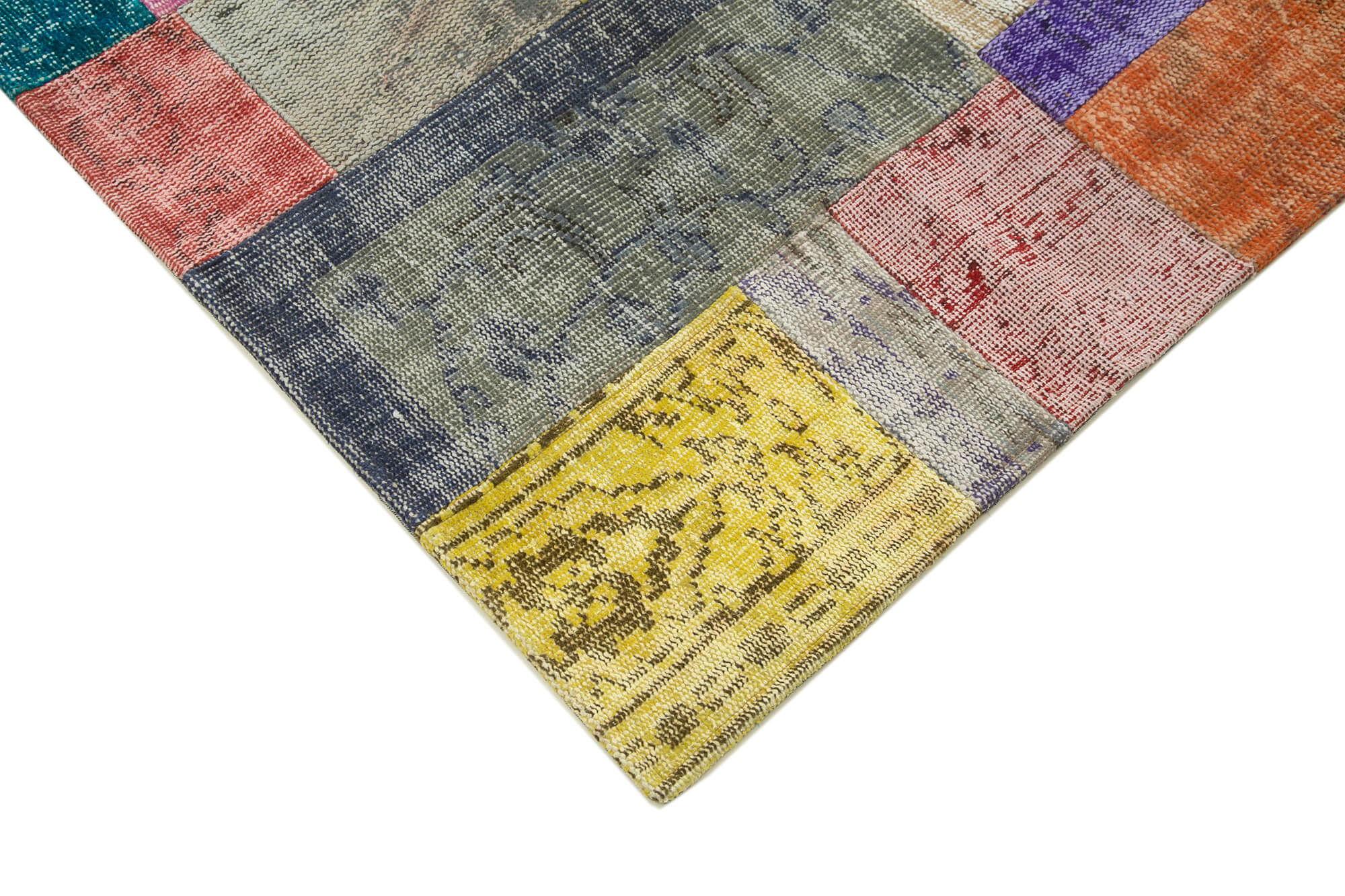 Handmade Area Rug - Kirk Yama Blue Patchwork Cotton Wool Carpet 6'7''x9'10''